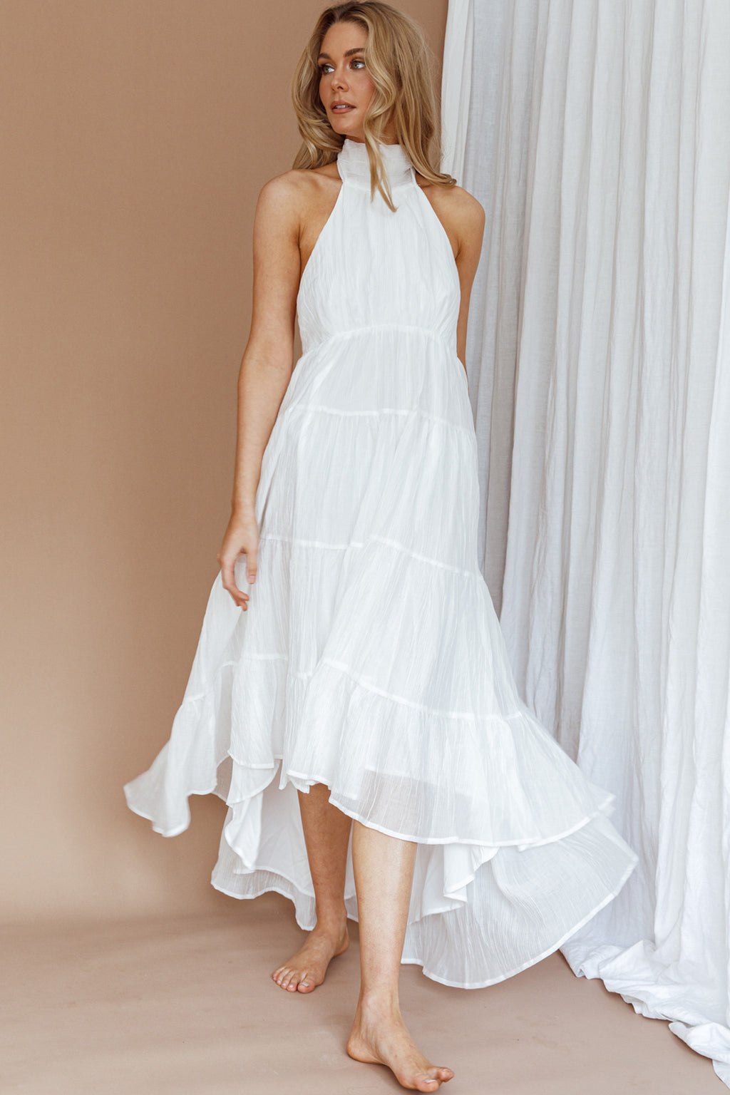 South Haven Halter Midi Dress White by Selfie Leslie