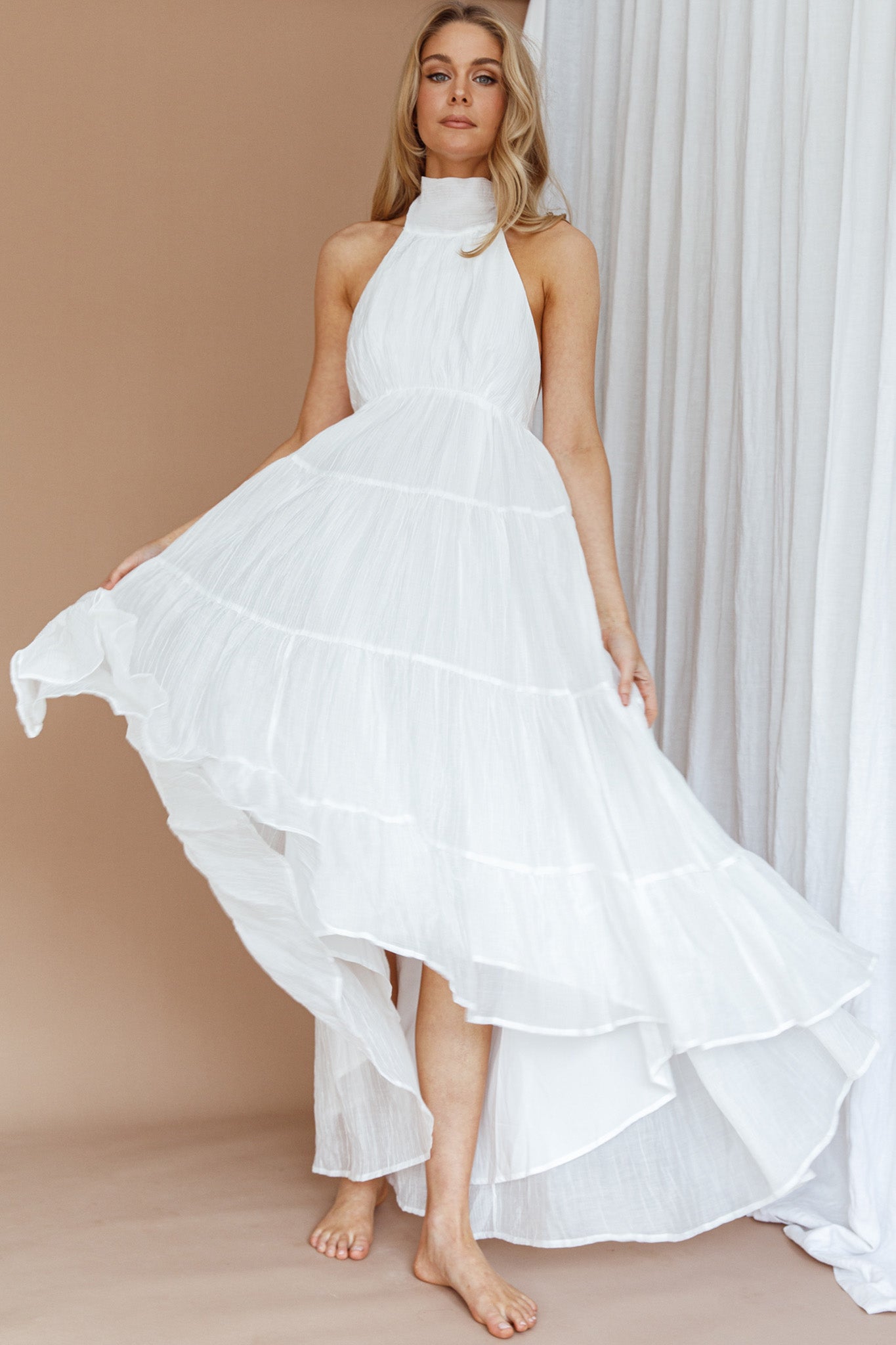 South Haven Halter Midi Dress White by Selfie Leslie