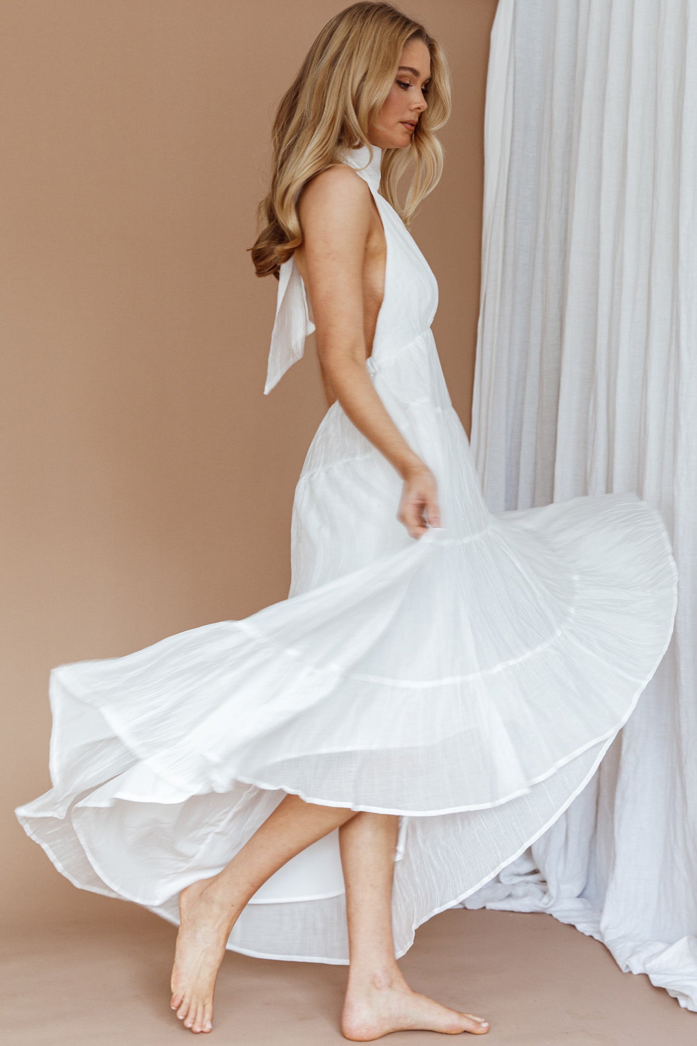 South Haven Halter Midi Dress White by Selfie Leslie
