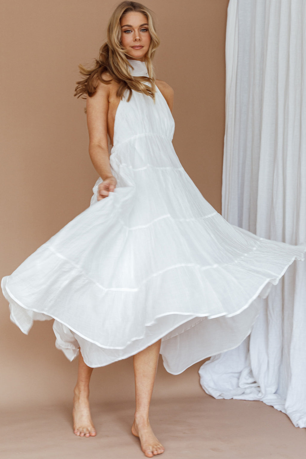 South Haven Halter Midi Dress White by Selfie Leslie