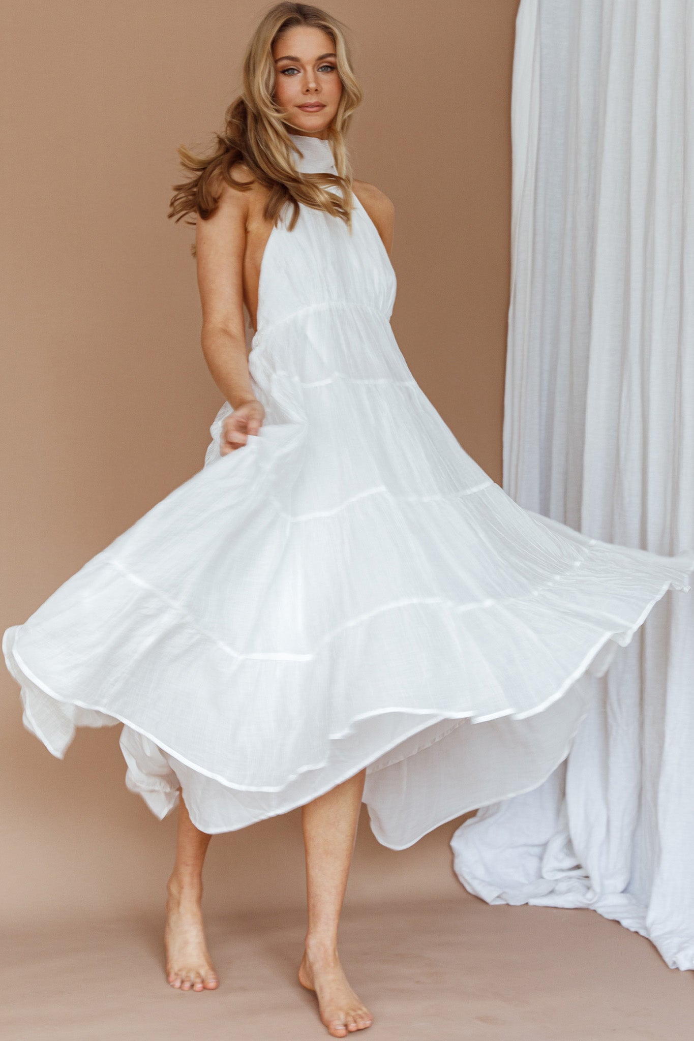 South Haven Halter Midi Dress White by Selfie Leslie