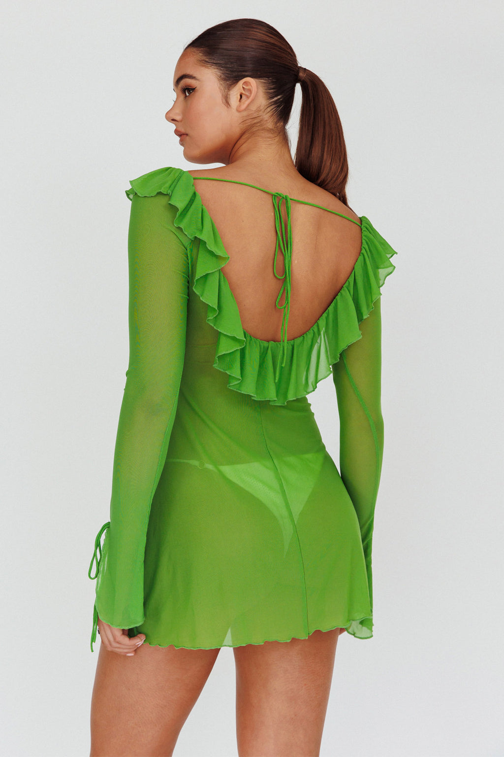 Sea Dreaming Ruffle Trim Mini Dress Lime by Selfie Leslie