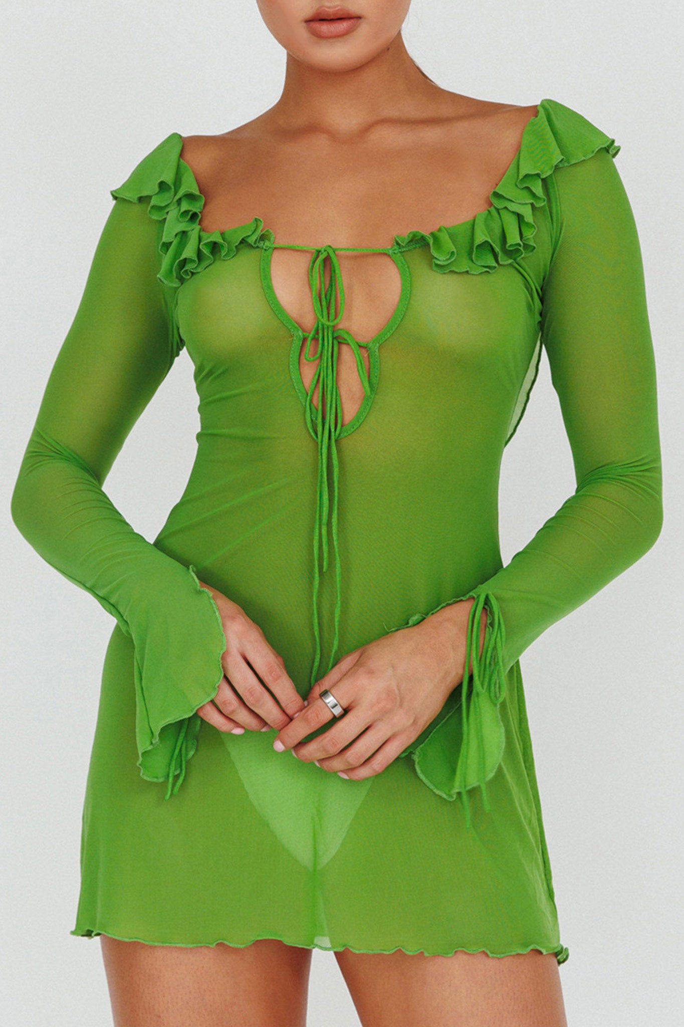 Sea Dreaming Ruffle Trim Mini Dress Lime by Selfie Leslie
