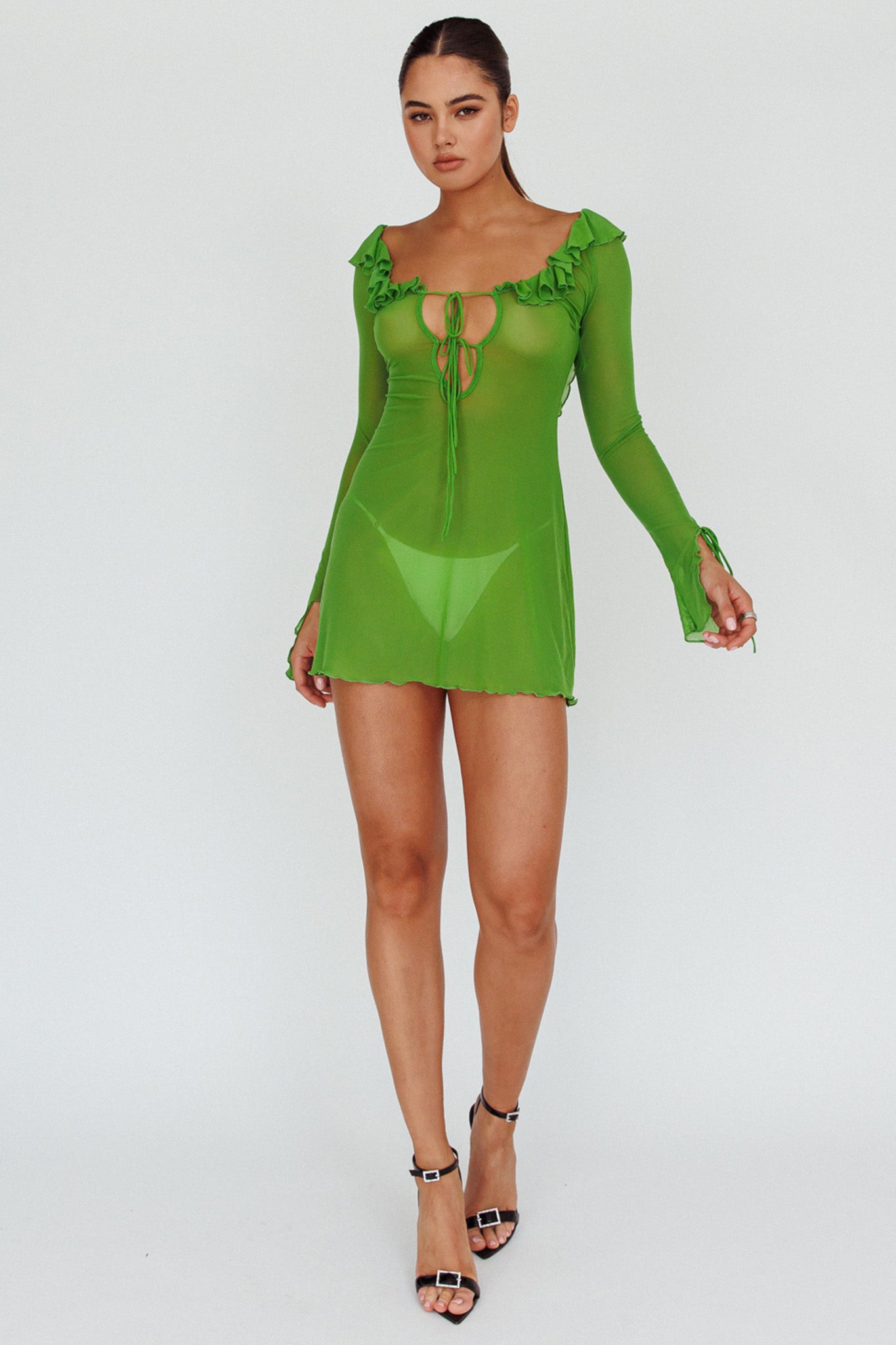 Sea Dreaming Ruffle Trim Mini Dress Lime by Selfie Leslie
