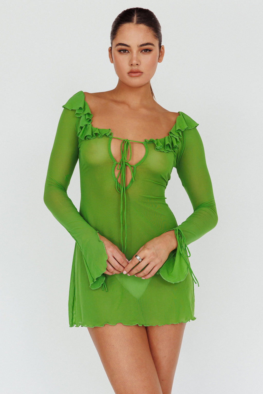 Sea Dreaming Ruffle Trim Mini Dress Lime by Selfie Leslie