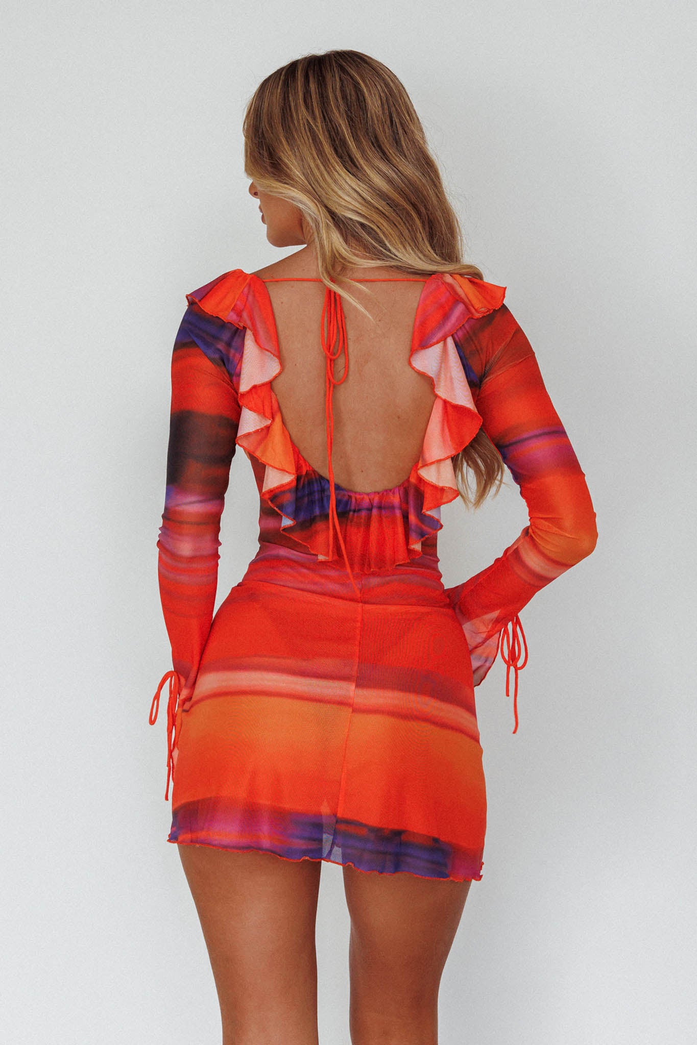Bohemia Tied Bust Long Sleeve Dress Orange by Selfie Leslie