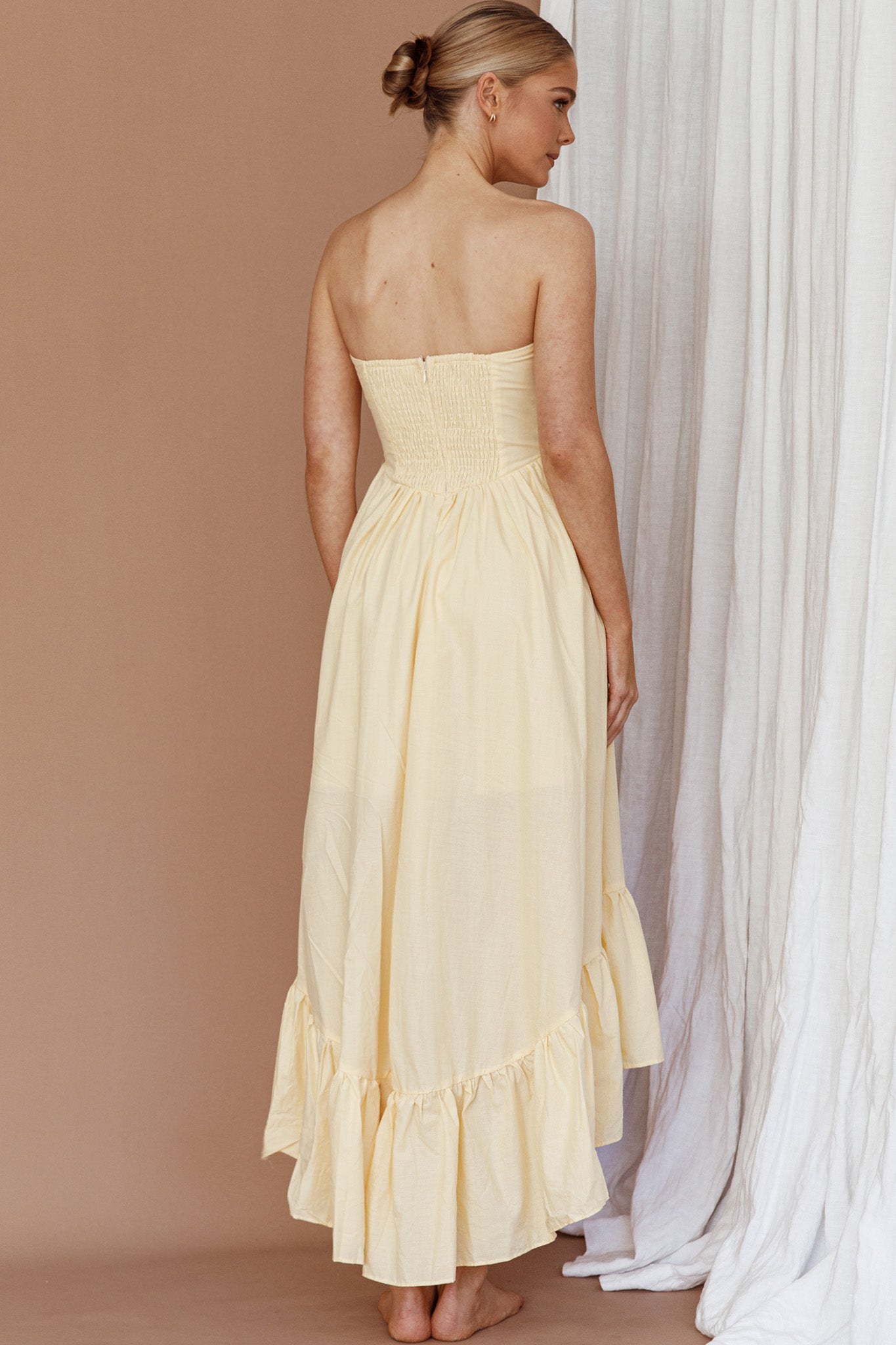Sunday Mornings Ruched Bust Midi Dress Lemon by Selfie Leslie