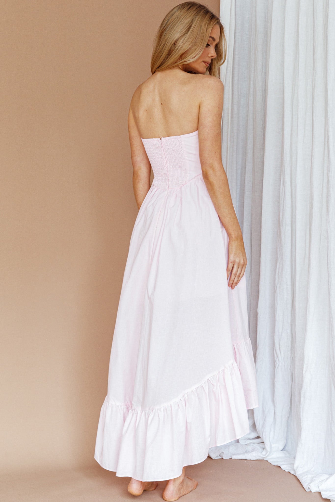 Sunday Mornings Ruched Bust Midi Dress Pink by Selfie Leslie