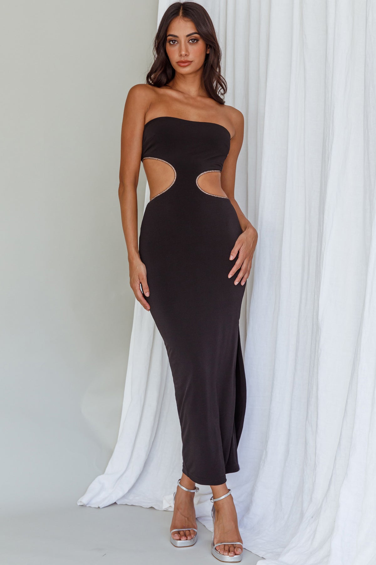 front cut out midi dress Bridget Cut-Out Black JUNGLE or special occasions Lady Black Tie - Size:10 years US numeric