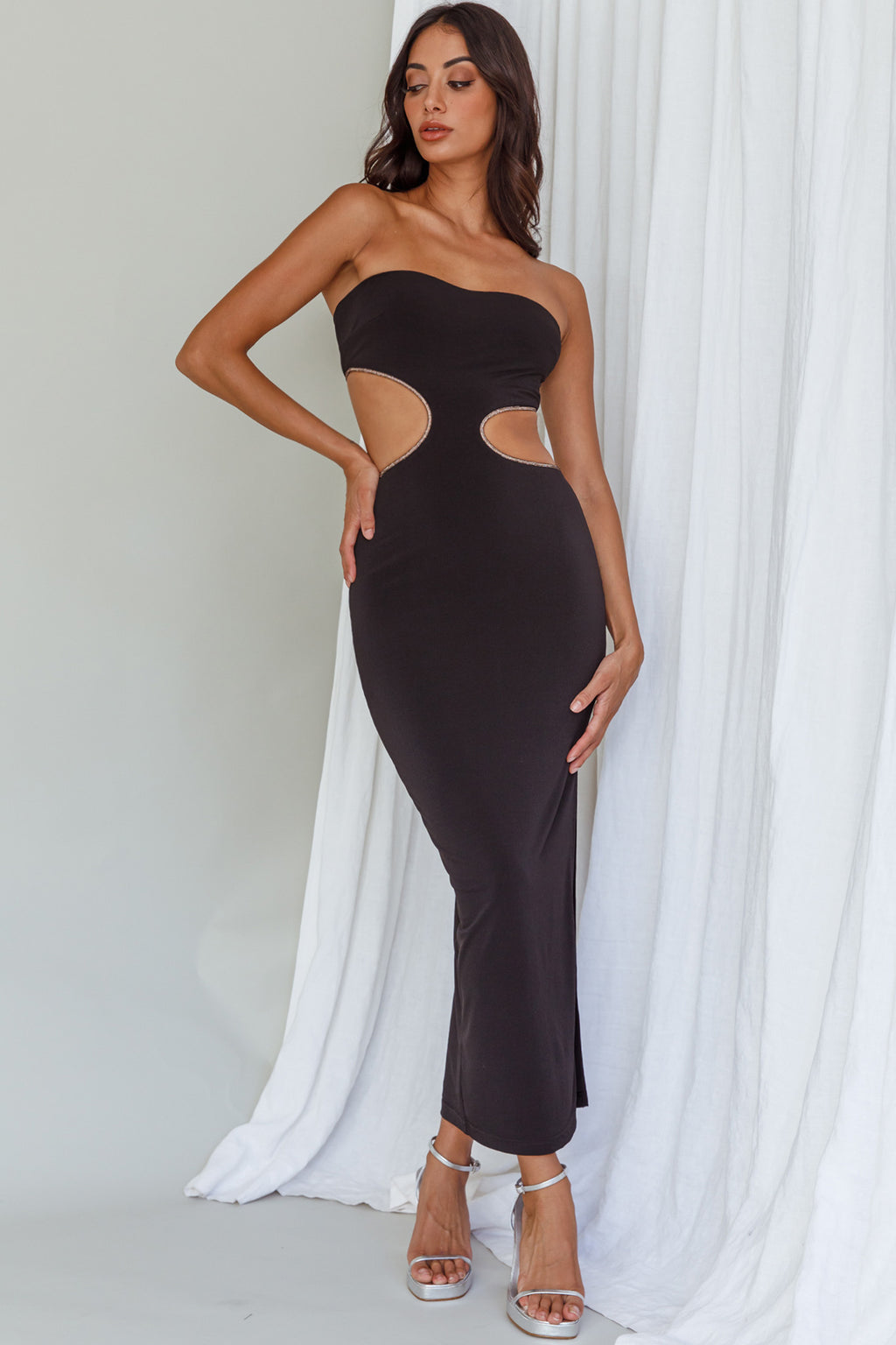 Bridget Cut-Out Midi Dress Black by Selfie Leslie