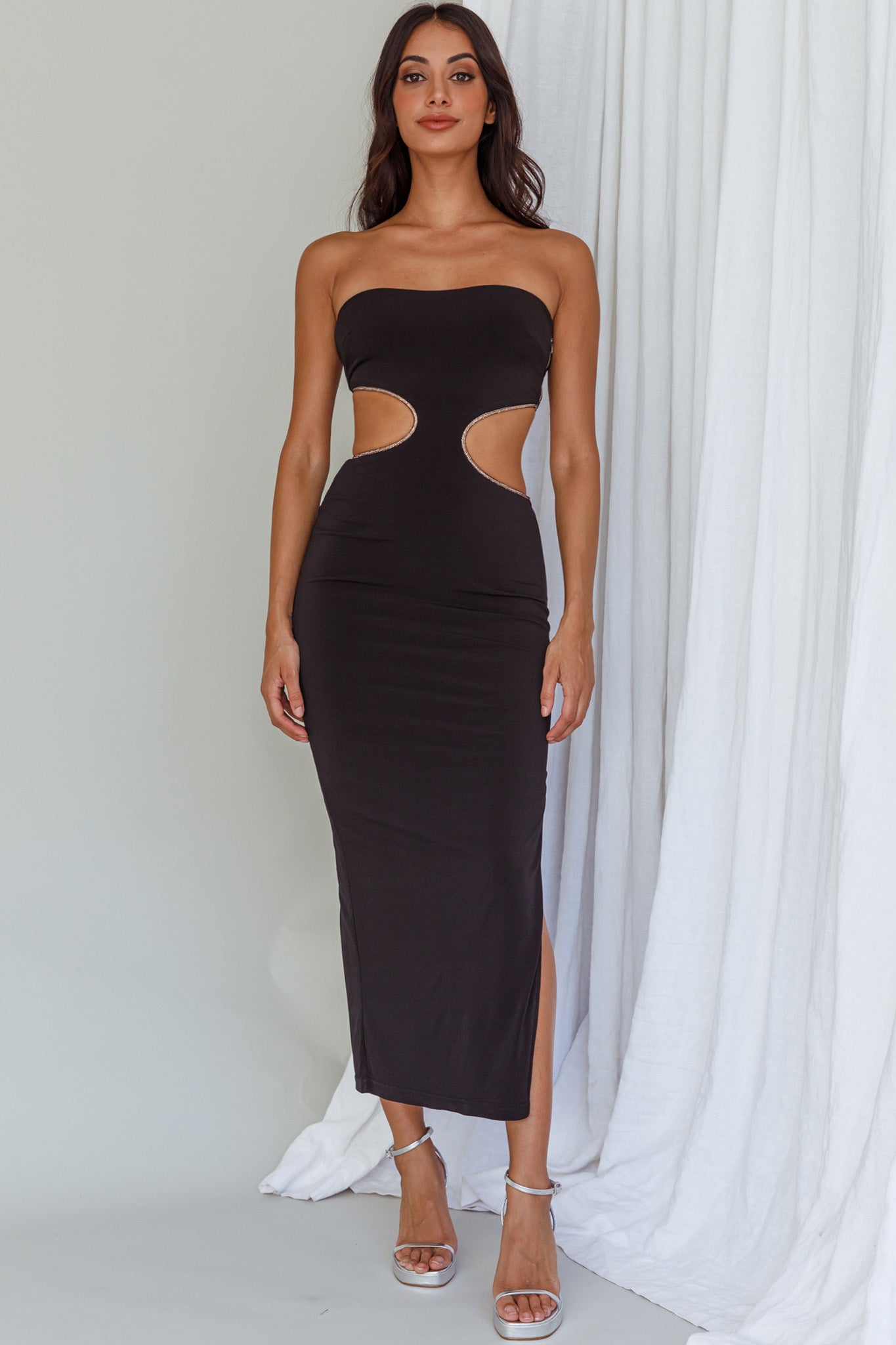 Bridget Cut-Out Midi Dress Black by Selfie Leslie