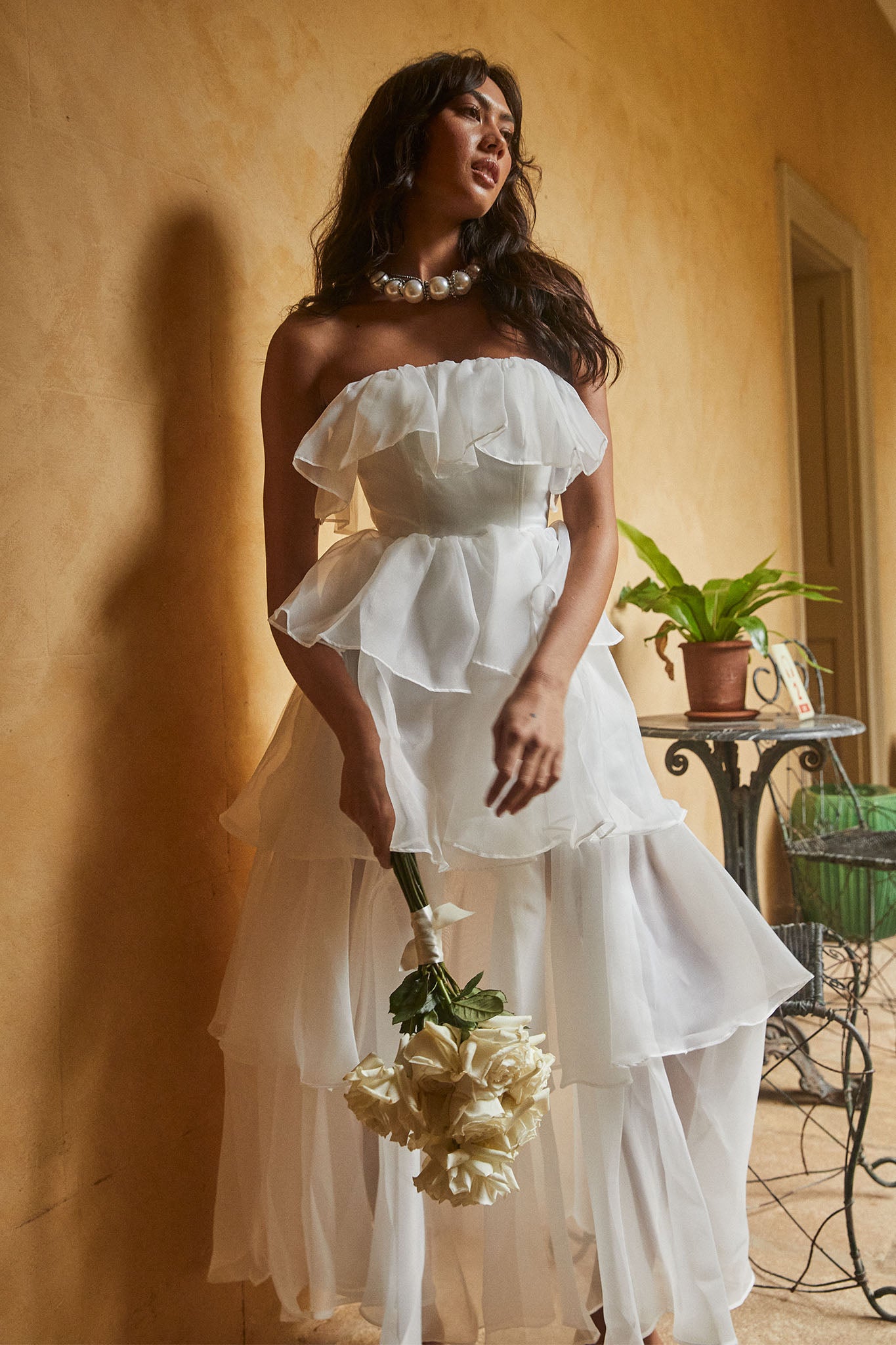 Oceana Layered Ruffle Maxi Dress White by Selfie Leslie