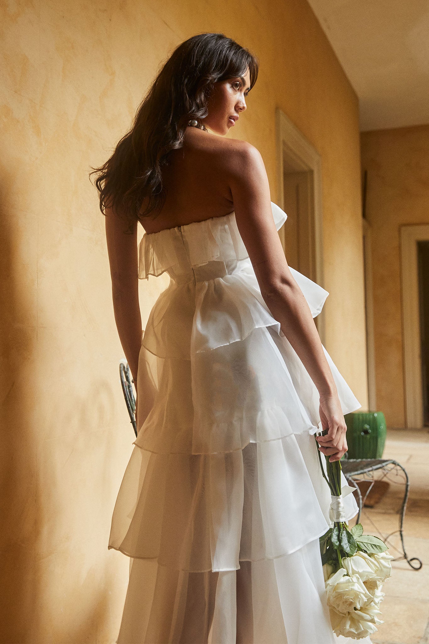 Oceana Layered Ruffle Maxi Dress White by Selfie Leslie