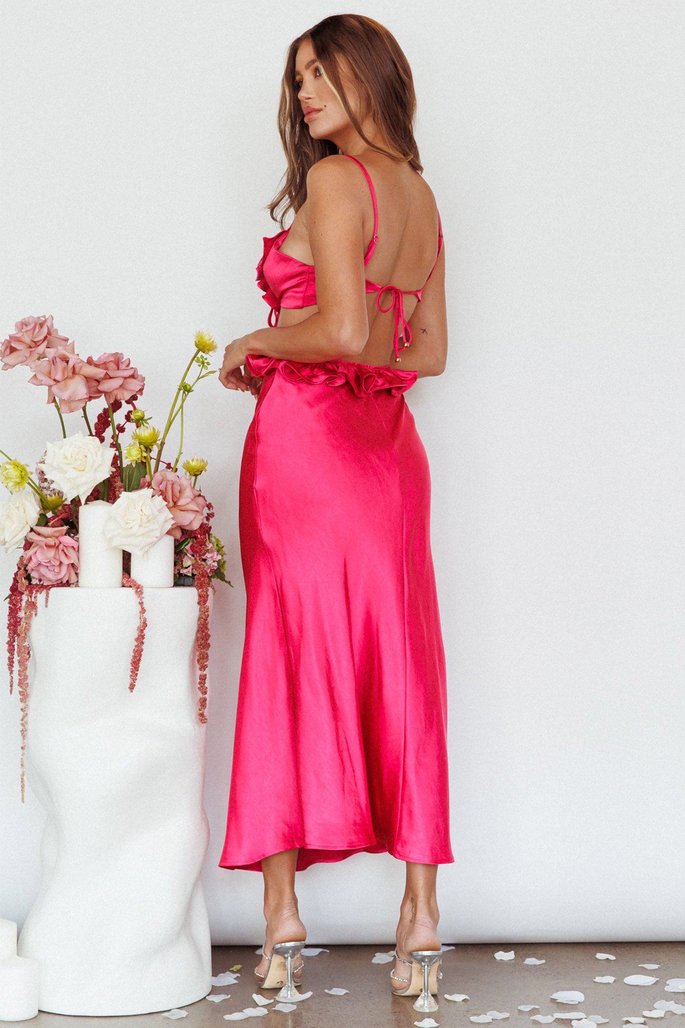 Stole My Heart Frill Trim Maxi Dress Hot Pink by Selfie Leslie