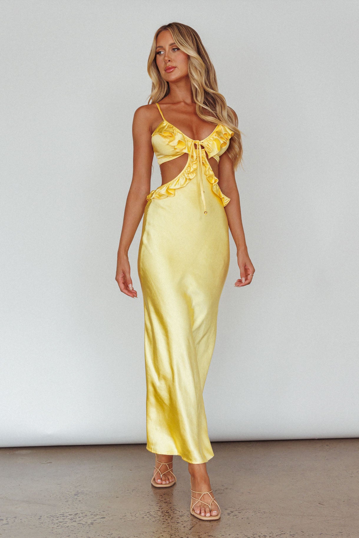Women's Dresses Stole My Heart Frill Trim Maxi Dress Yellow XL by Selfie Leslie Clearance Women's Dresses Stole My Heart Frill Trim Maxi Dress Yellow XL by Selfie Leslie Clearance