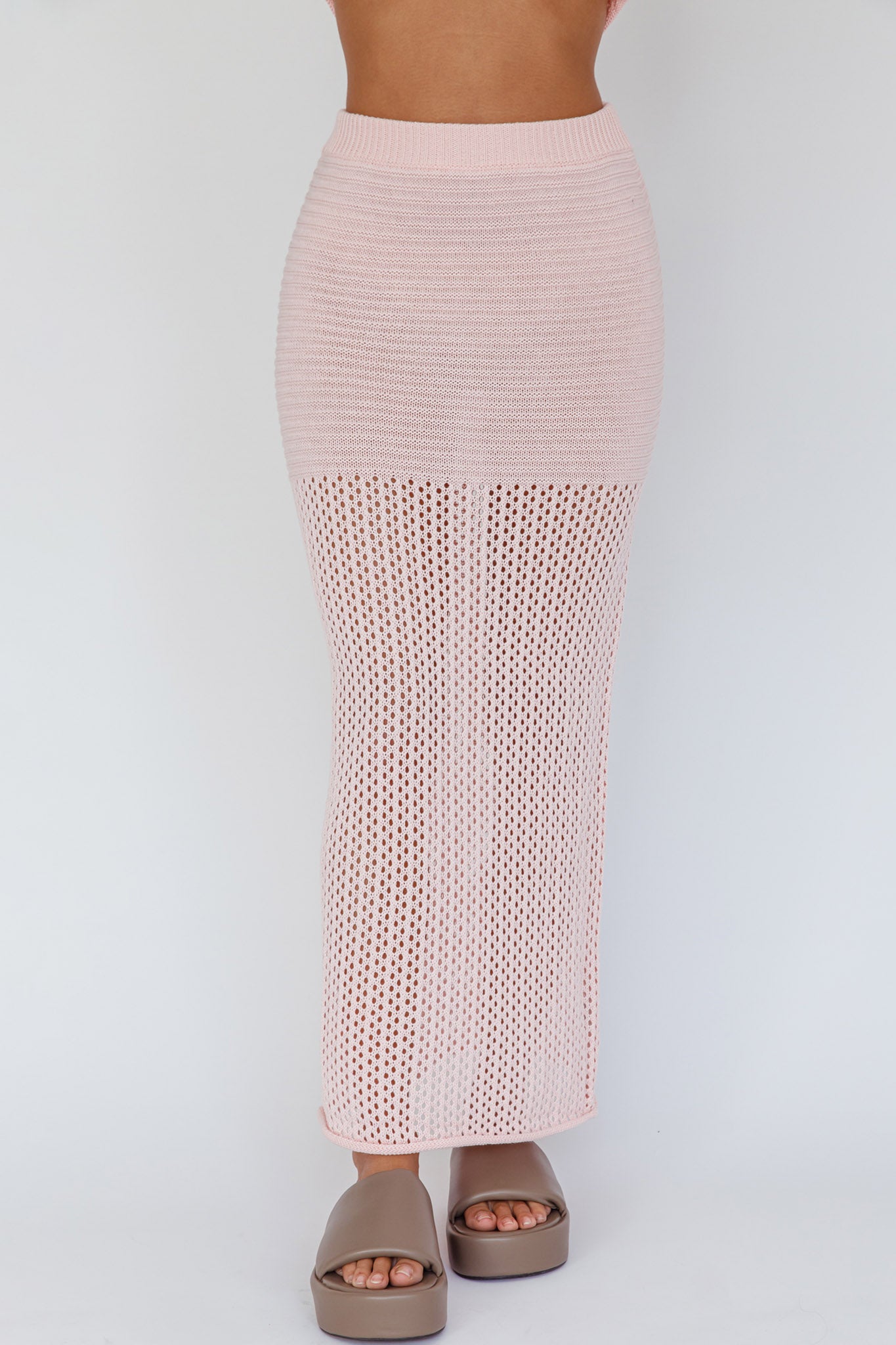 Bayside Crochet Maxi Skirt Pink by Selfie Leslie