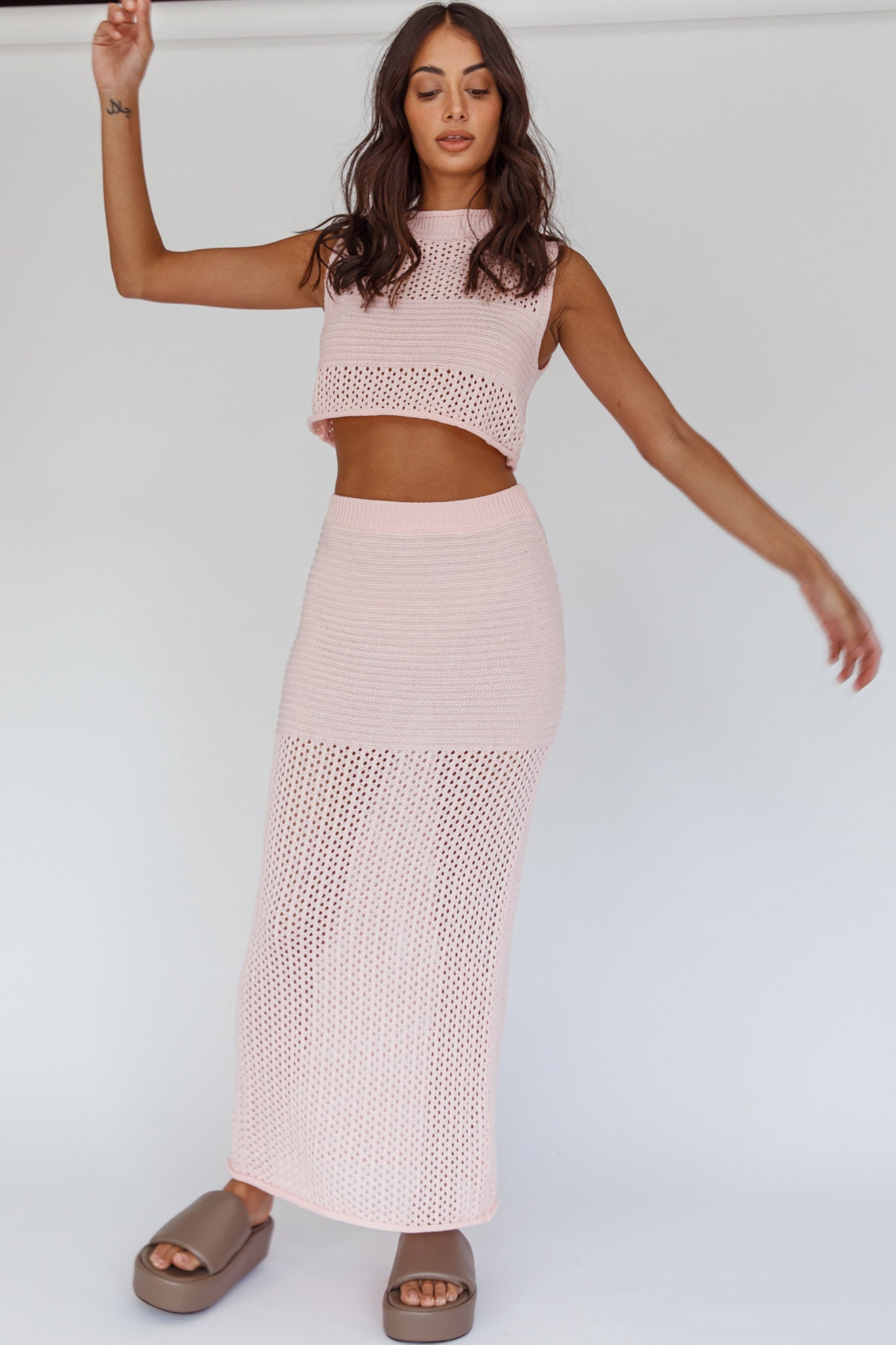 Bayside Sleeveless Crochet Top Pink by Selfie Leslie