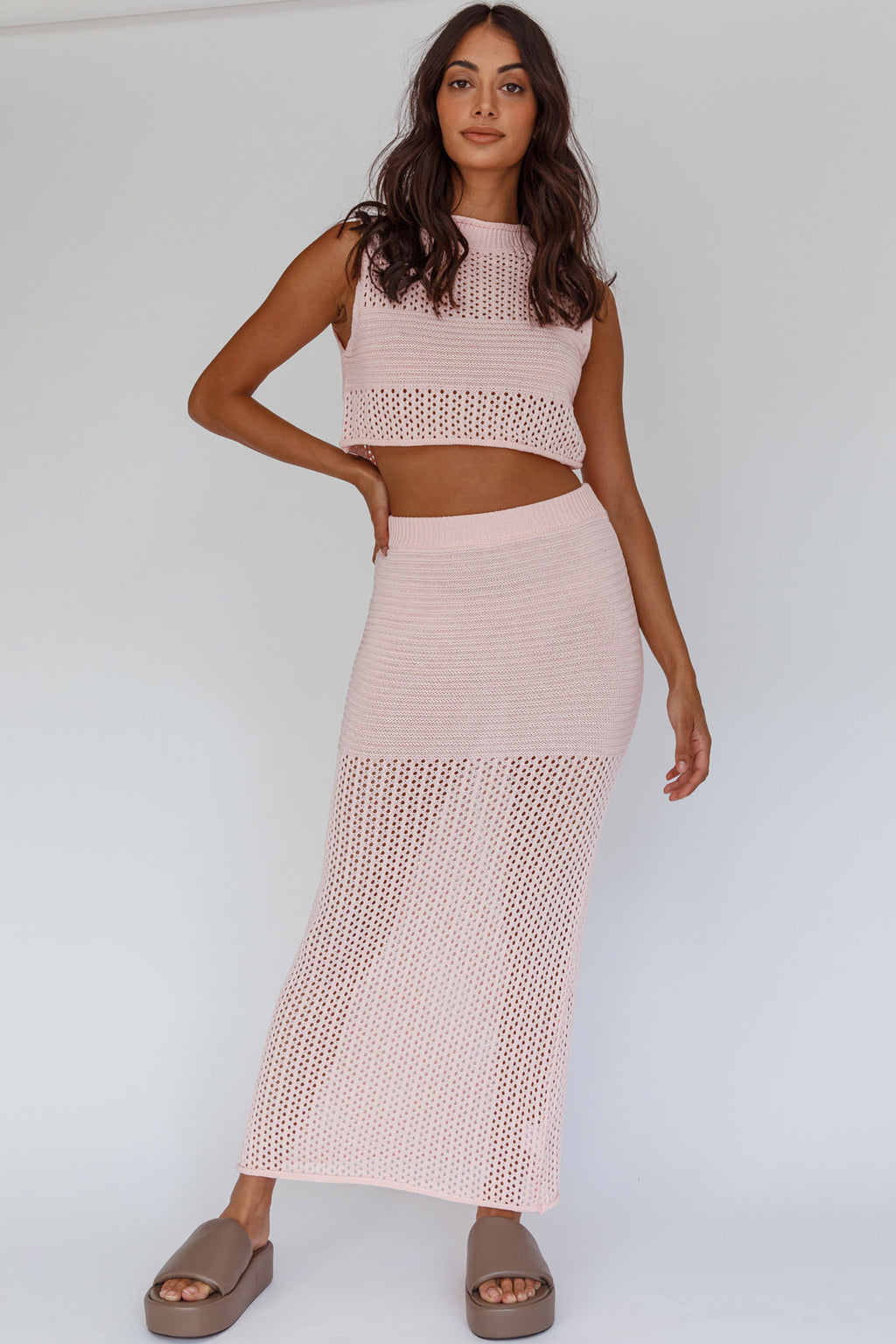 Bayside Sleeveless Crochet Top Pink by Selfie Leslie