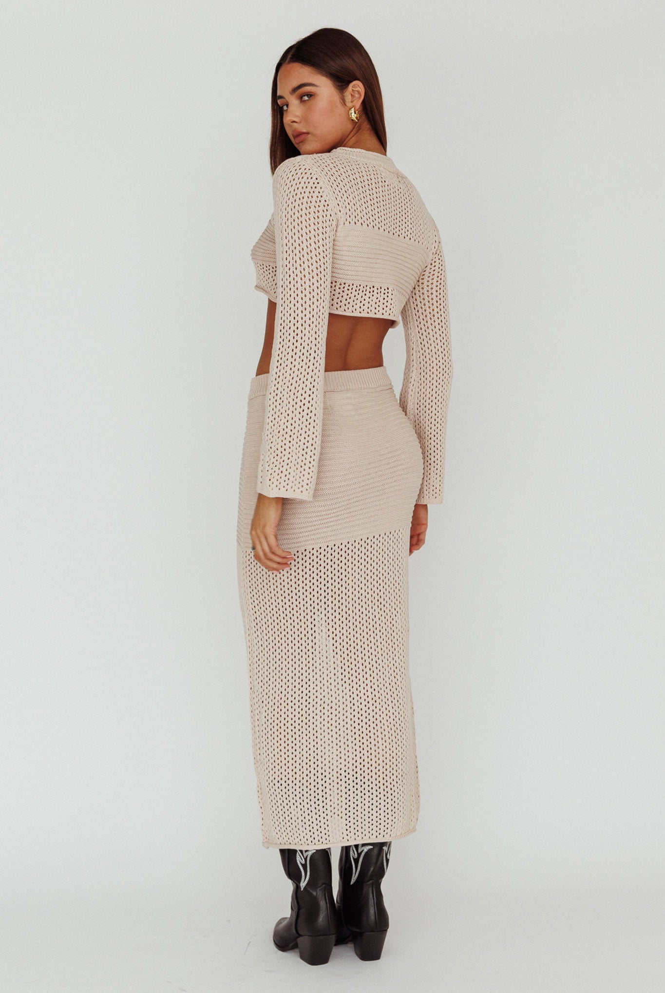 Bayside Crochet Midi Skirt Beige by Selfie Leslie