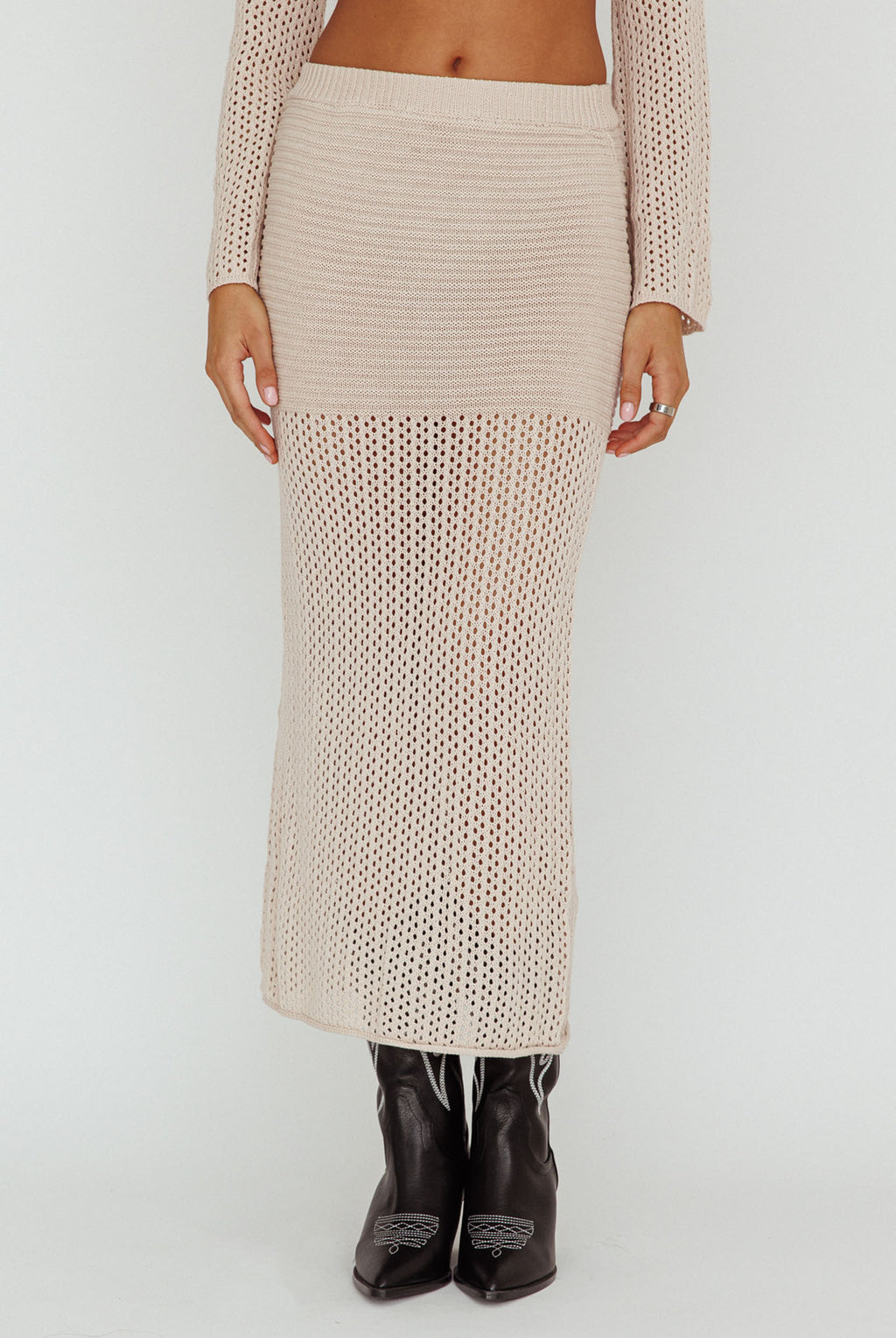 Bayside Crochet Midi Skirt Beige by Selfie Leslie