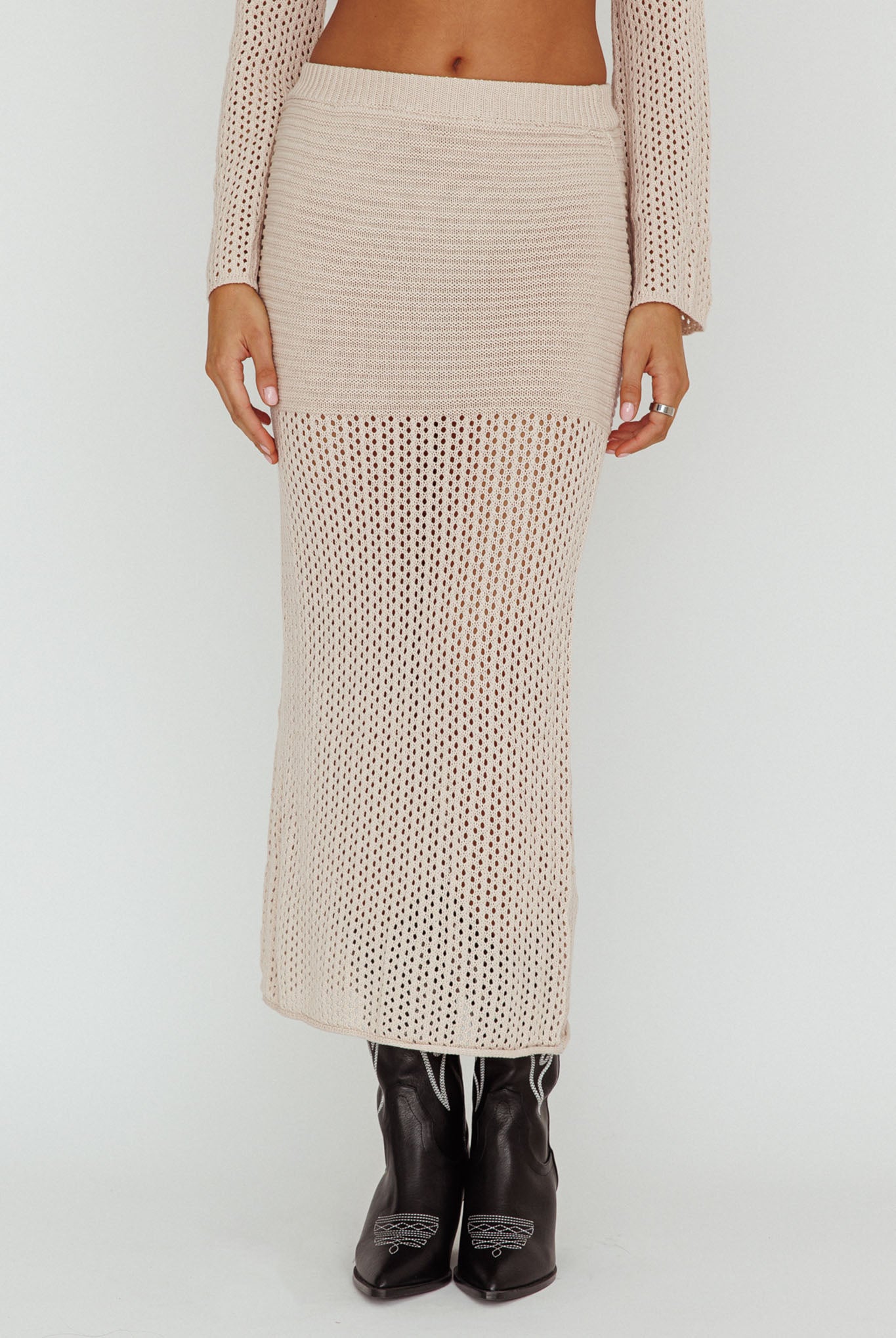 Bayside Crochet Midi Skirt Beige by Selfie Leslie