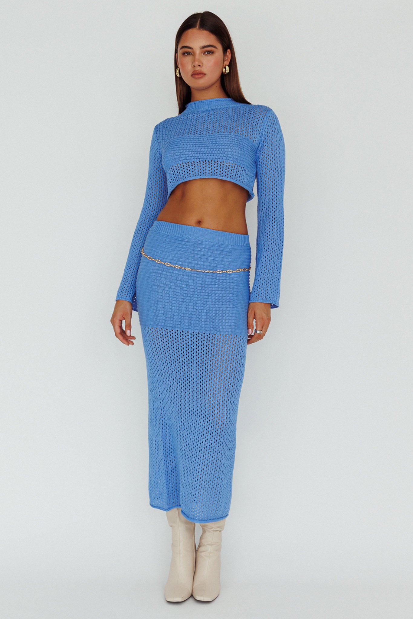 Bayside Long Sleeve Crochet Top Ocean by Selfie Leslie