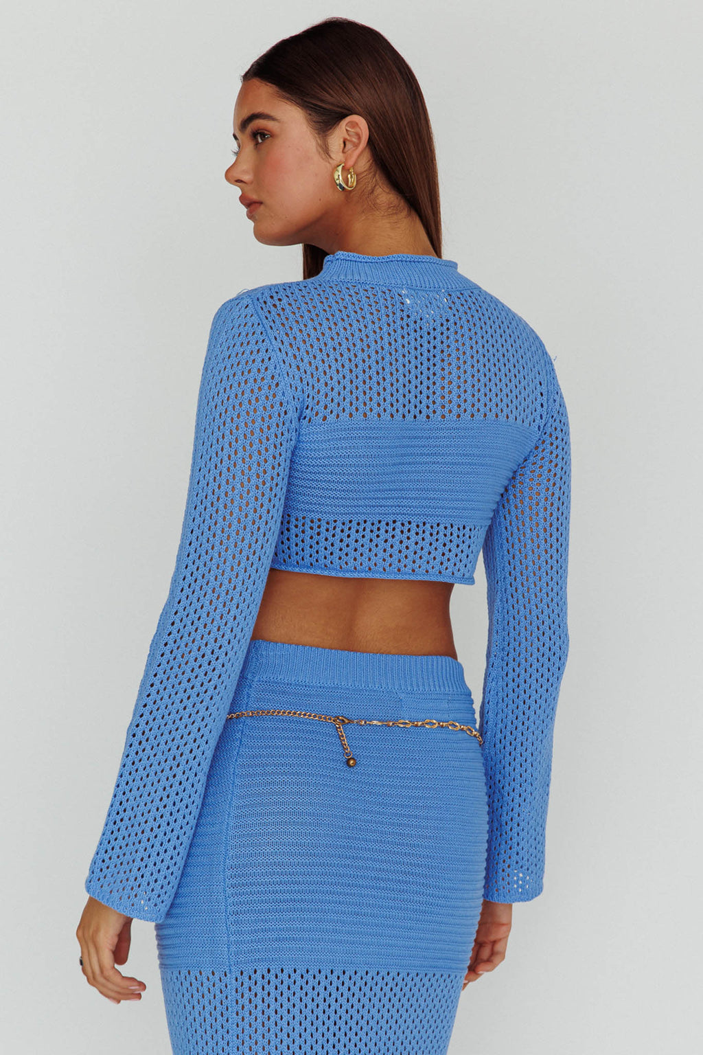 Bayside Long Sleeve Crochet Top Ocean by Selfie Leslie