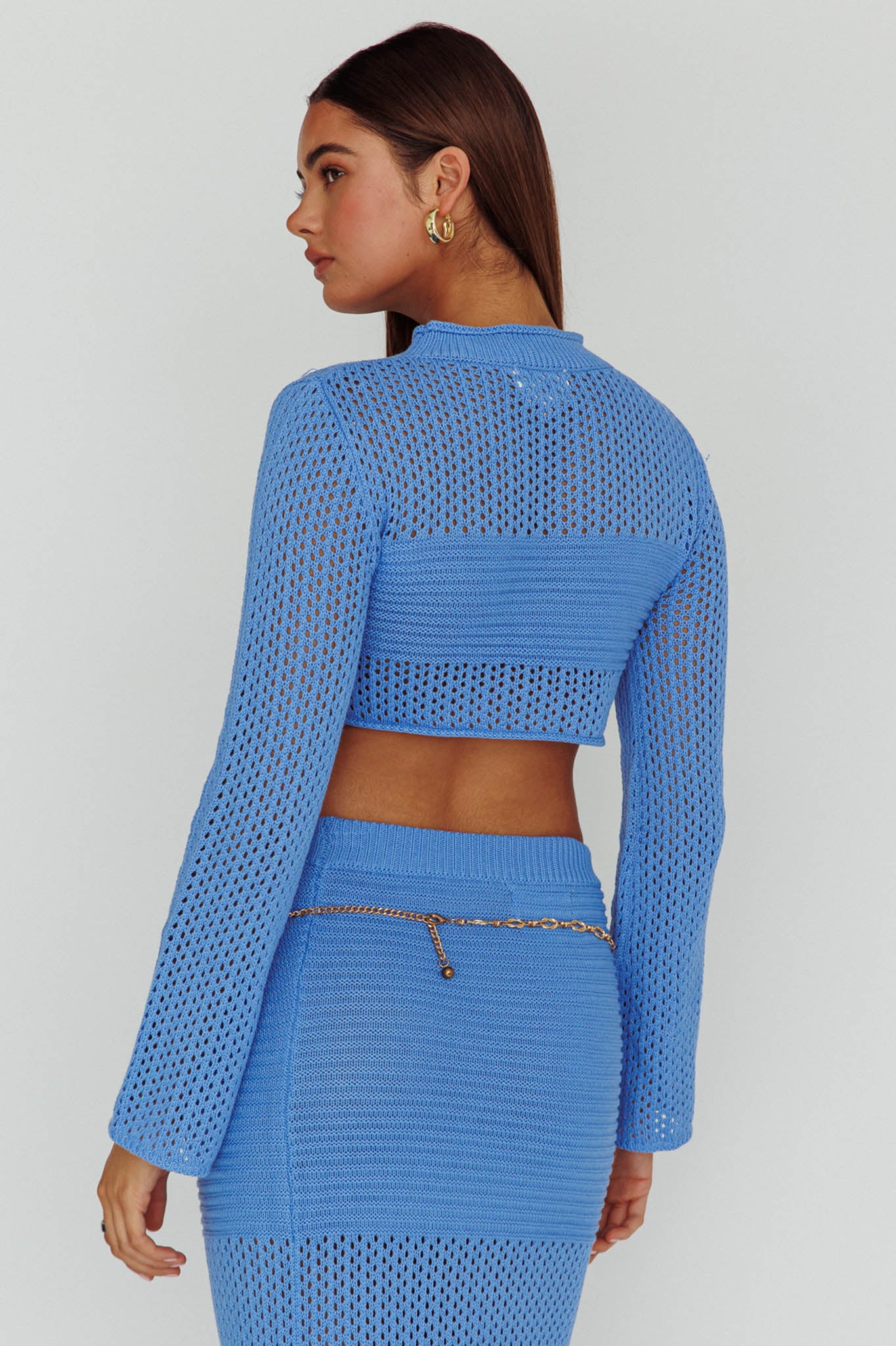 Bayside Long Sleeve Crochet Top Ocean by Selfie Leslie