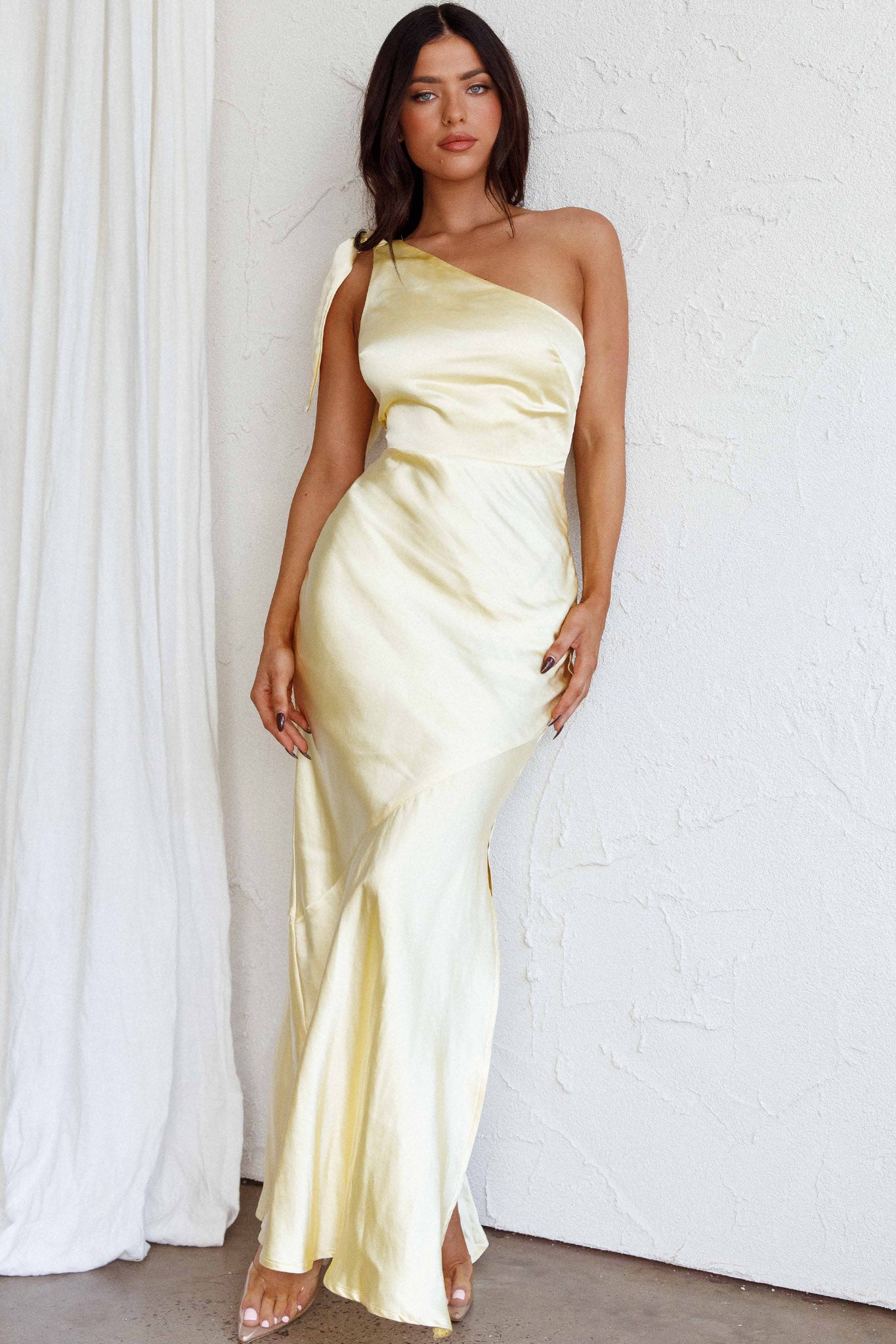 Eleanora One-Shoulder Satin Dress Butter - XS Eleanora One-Shoulder Satin Dress Butter - XS