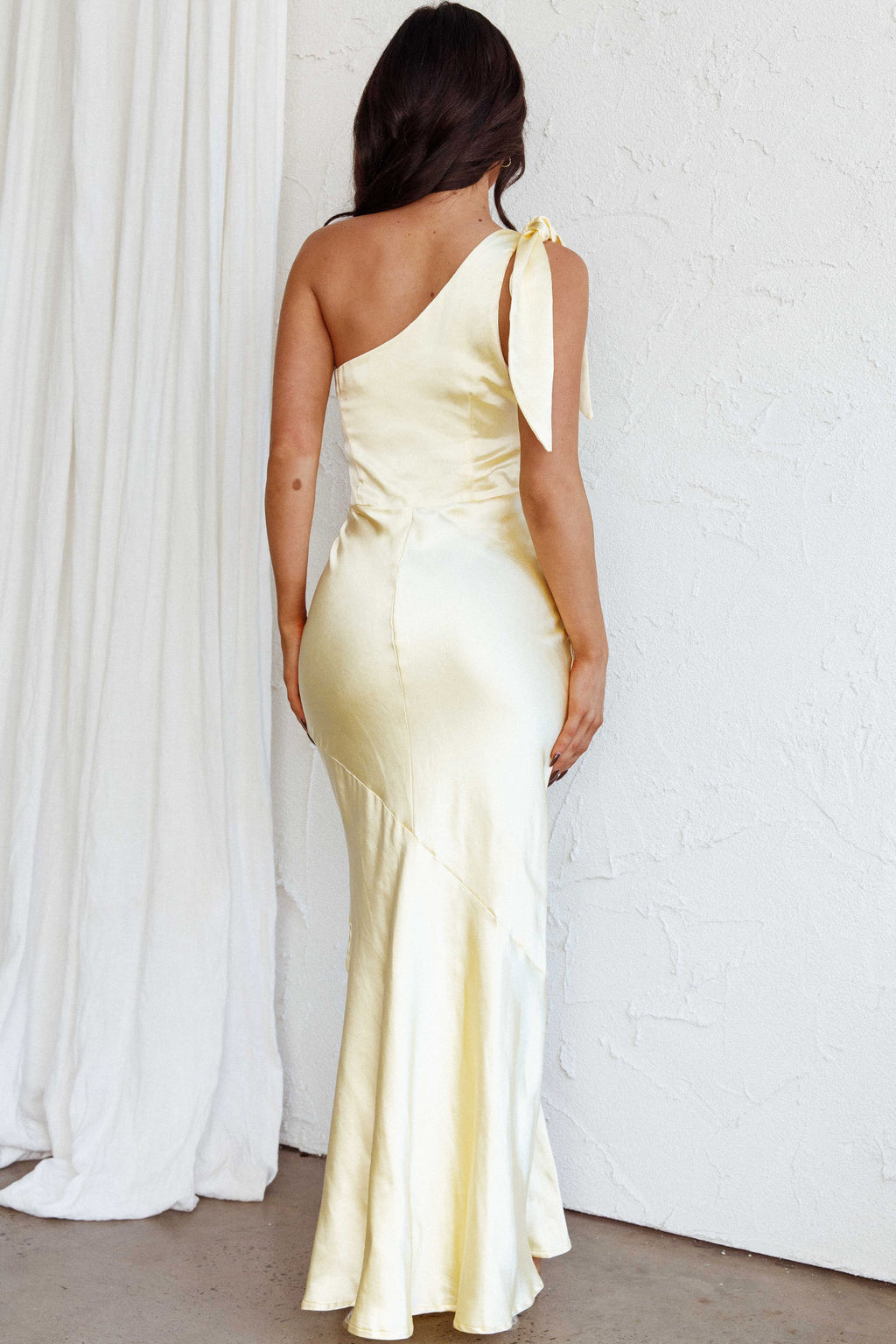 Eleanora One-Shoulder Satin Dress Butter by Selfie Leslie