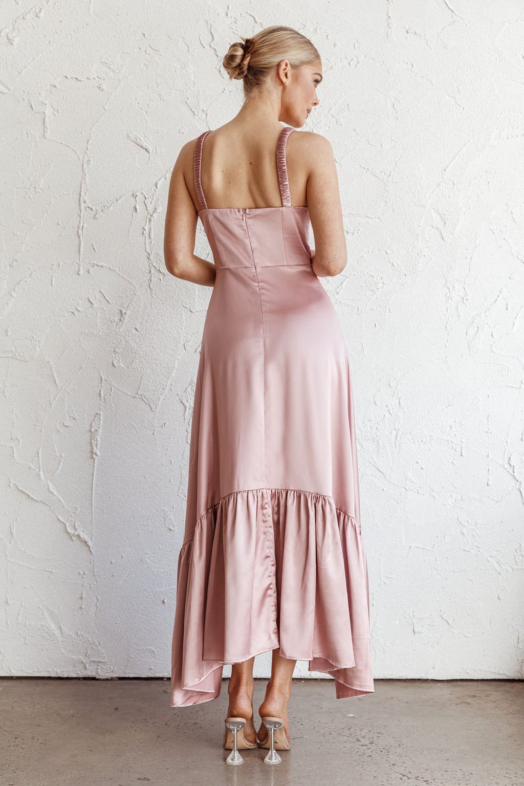 Belle De Jour Flounce Hem Midi Dress Blush by Selfie Leslie