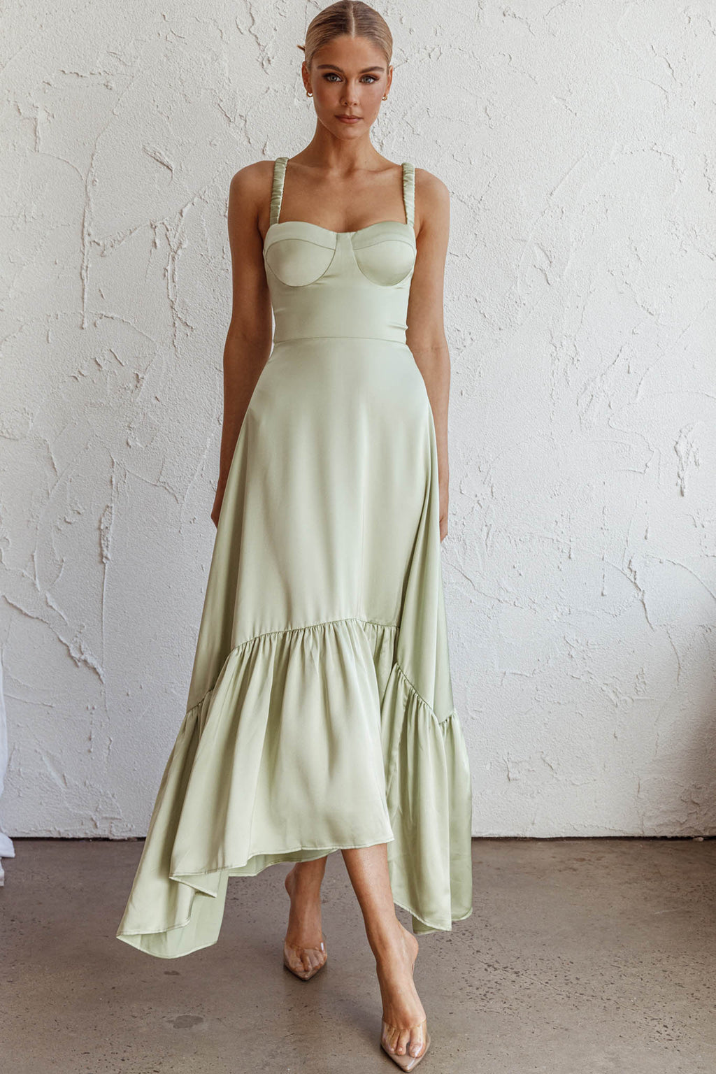 Belle De Jour Flounce Hem Midi Dress Pistachio by Selfie Leslie
