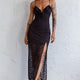 Evaleigh Frill Trim Lace Midi Dress Black