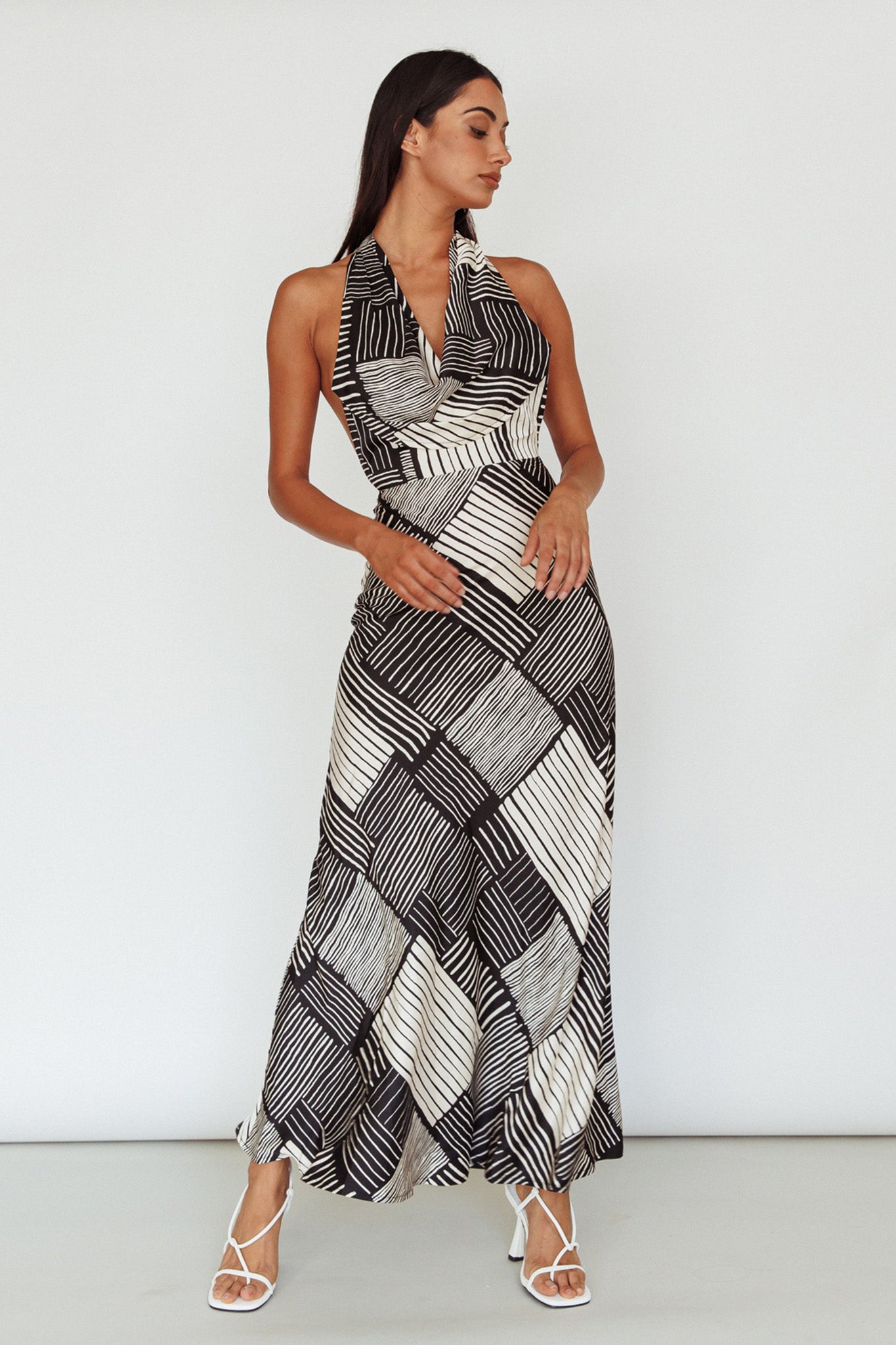 Kailie Halterneck Midid Dress Crosshatch Black by Selfie Leslie