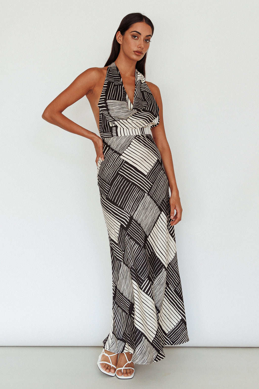 Kailie Halterneck Midid Dress Crosshatch Black by Selfie Leslie
