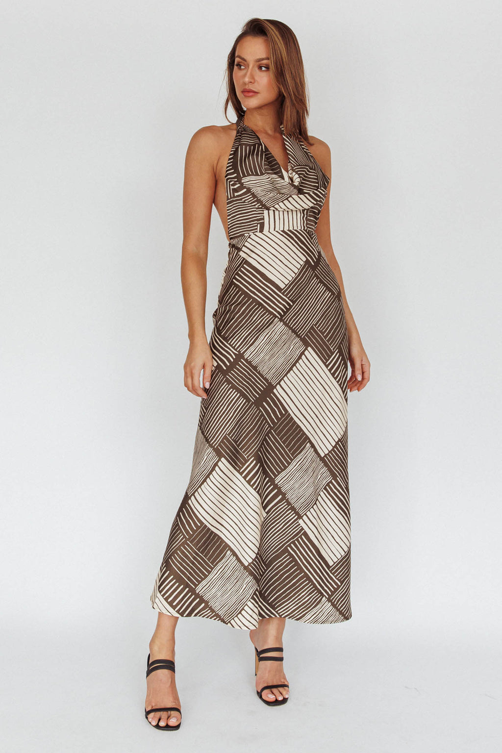 Kailie  Halterneck Midid Dress Crosshatch Olive by Selfie Leslie