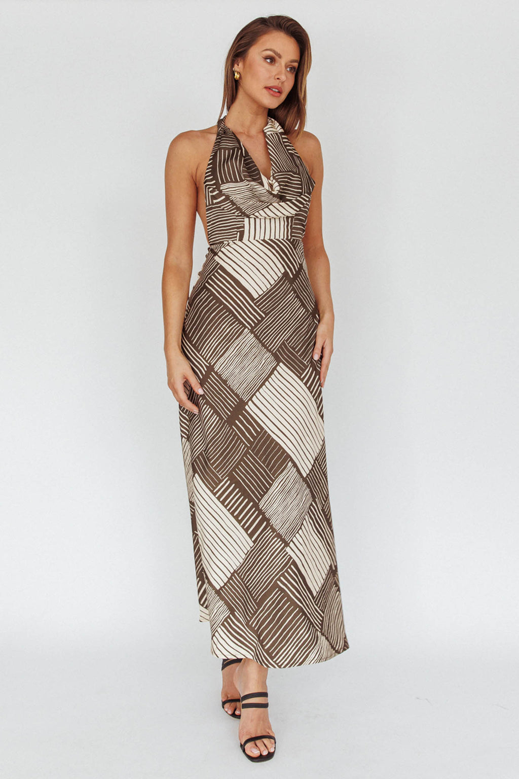 Kailie  Halterneck Midid Dress Crosshatch Olive by Selfie Leslie