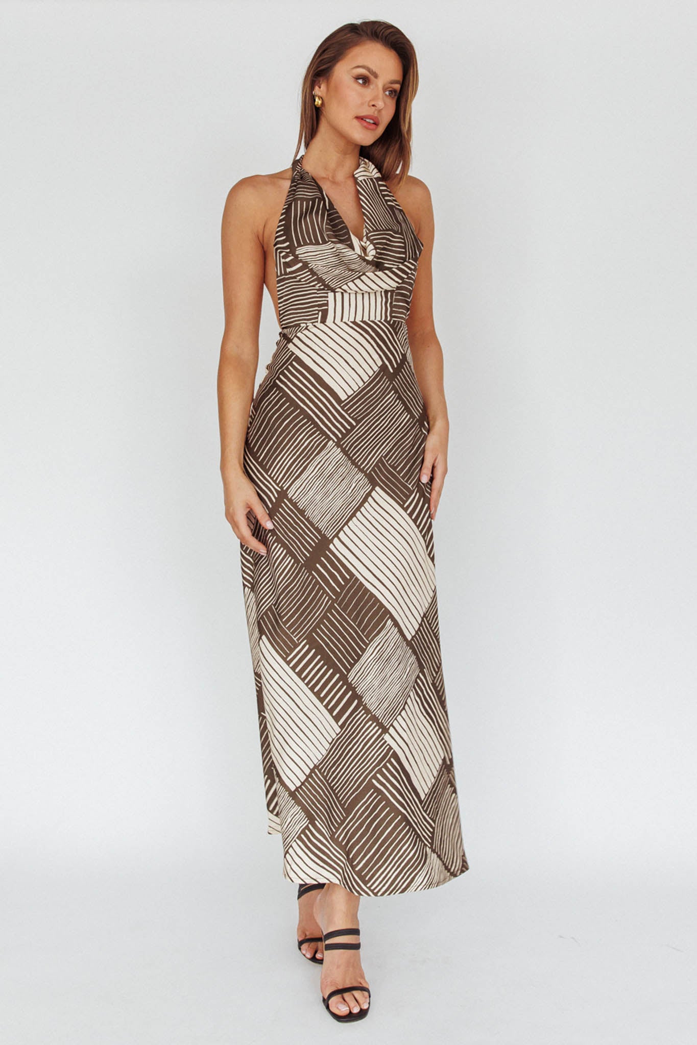 Kailie  Halterneck Midid Dress Crosshatch Olive by Selfie Leslie