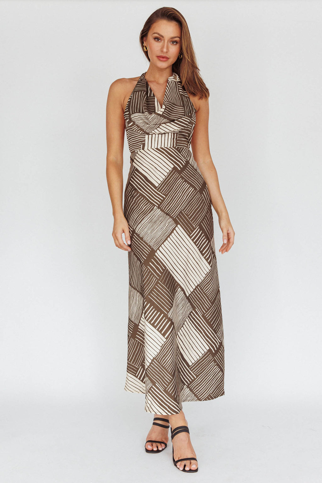 Kailie  Halterneck Midid Dress Crosshatch Olive by Selfie Leslie