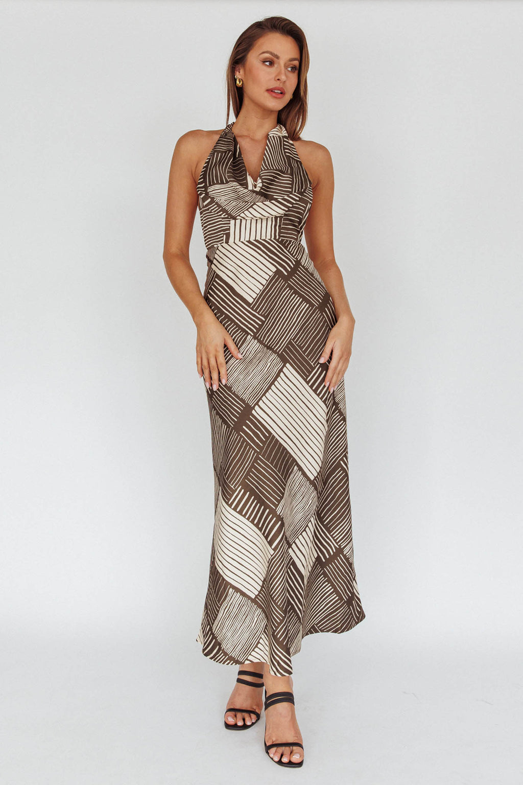 Kailie  Halterneck Midid Dress Crosshatch Olive by Selfie Leslie