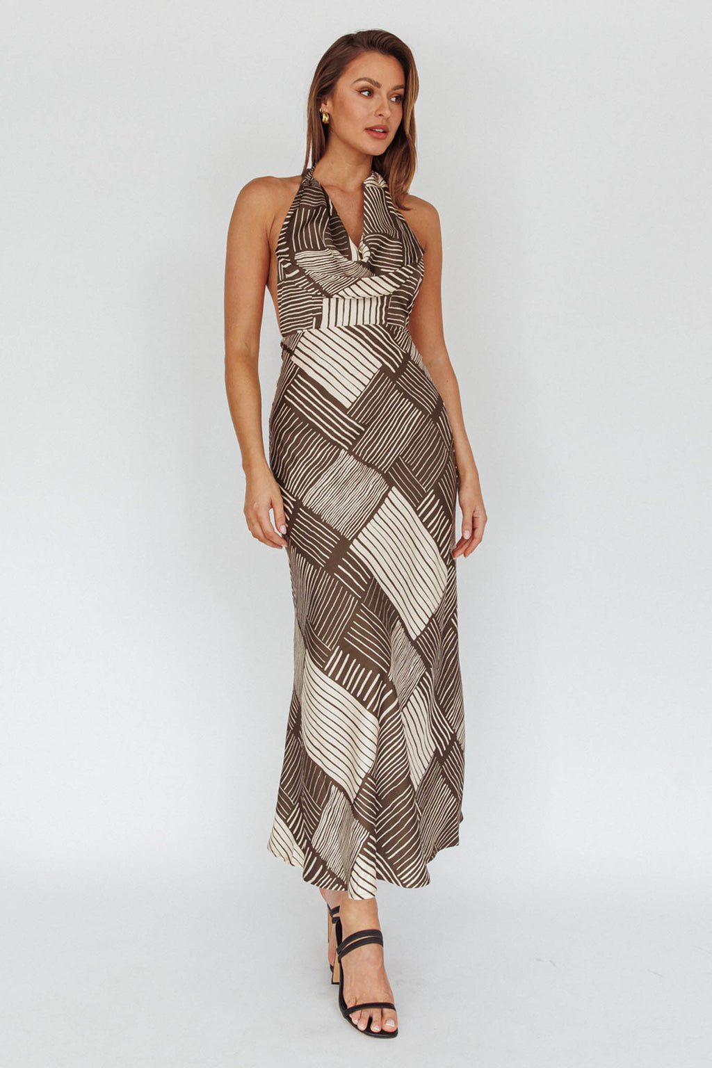 Kailie  Halterneck Midid Dress Crosshatch Olive by Selfie Leslie