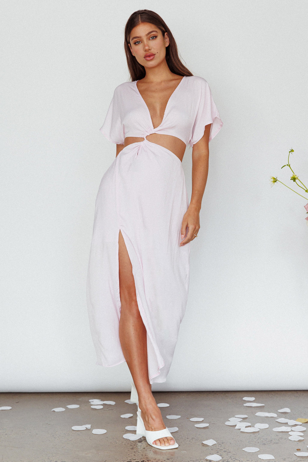 Getaway Cut-Out Waist Midi Dress Pink by Selfie Leslie