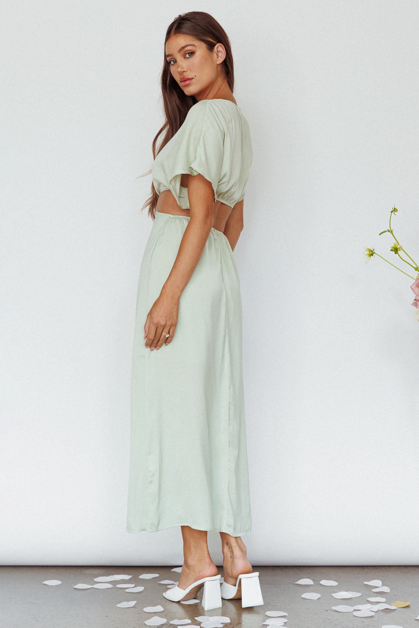 getaway midi dress Getaway Cut-Out Waist Midi Dress Pistachio