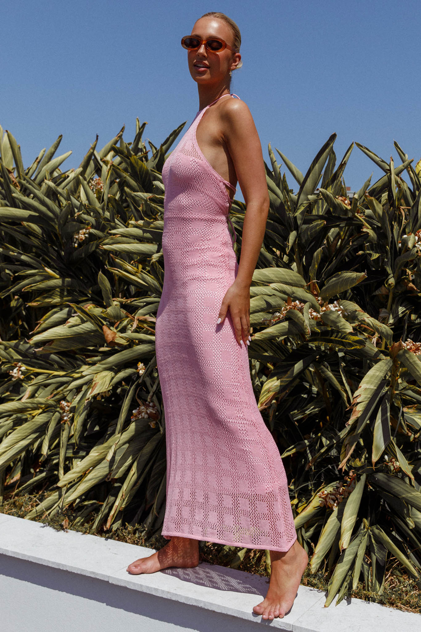 Bermuda Shores Crochet Maxi Dress Pink Bermuda Shores Crochet Maxi Dress Pink