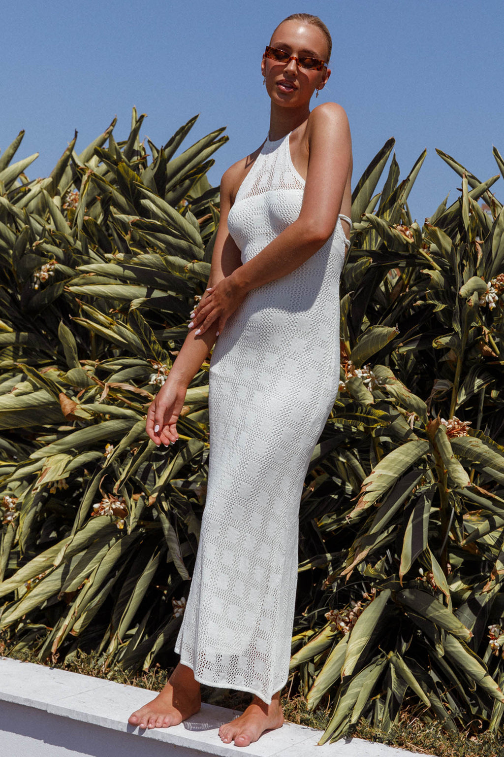 Bermuda Shores Crochet Maxi Dress White by Selfie Leslie