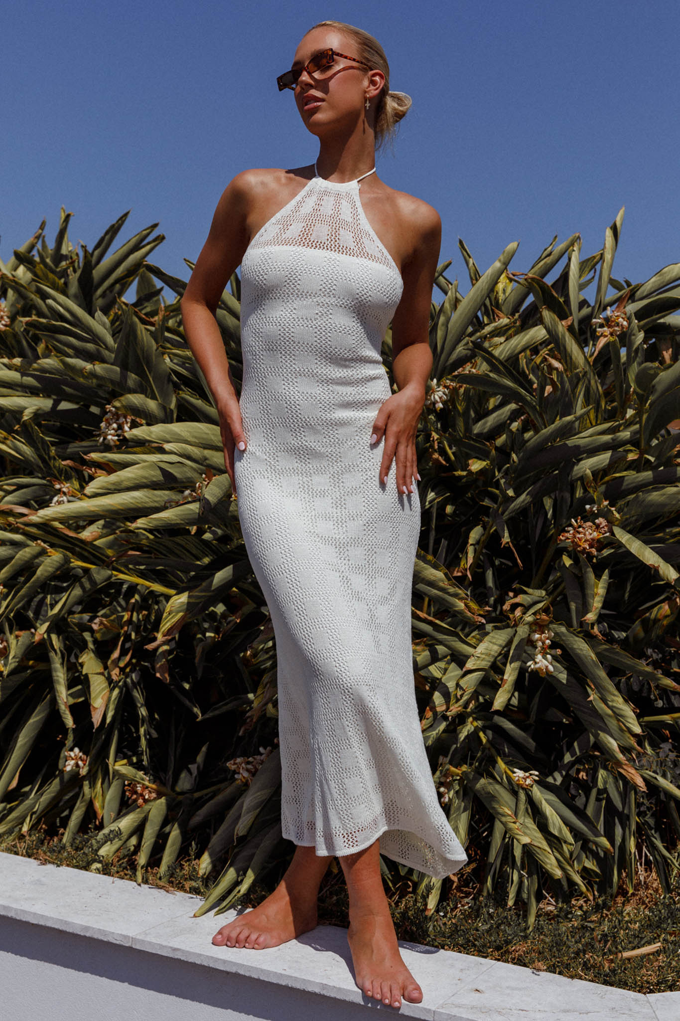 Bermuda Shores Crochet Maxi Dress White by Selfie Leslie
