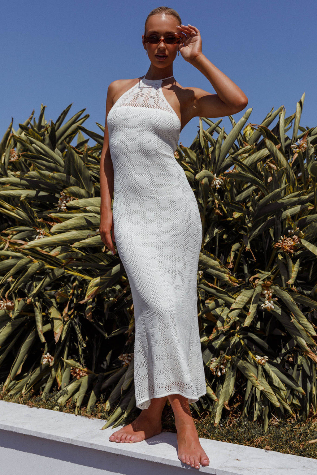 Bermuda Shores Crochet Maxi Dress White by Selfie Leslie