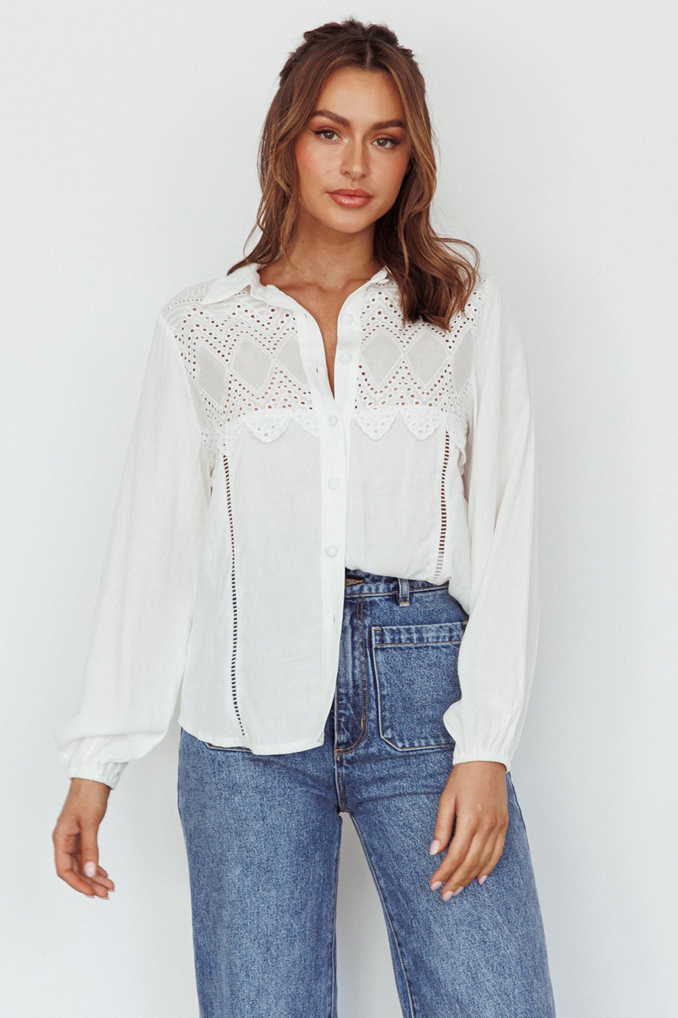 Villa Oasis Long Sleeve Button Shirt White by Selfie Leslie
