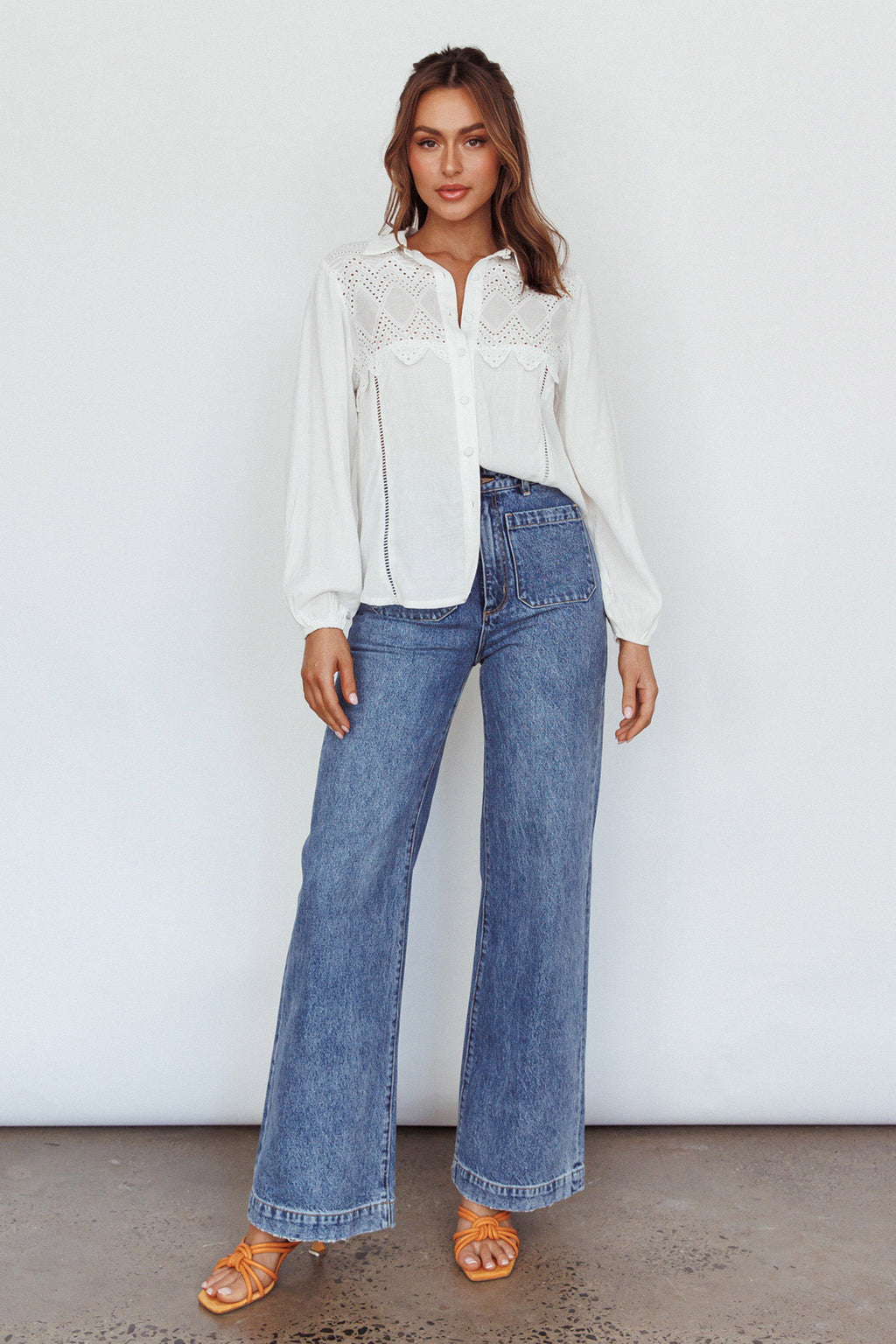 Villa Oasis Long Sleeve Button Shirt White by Selfie Leslie