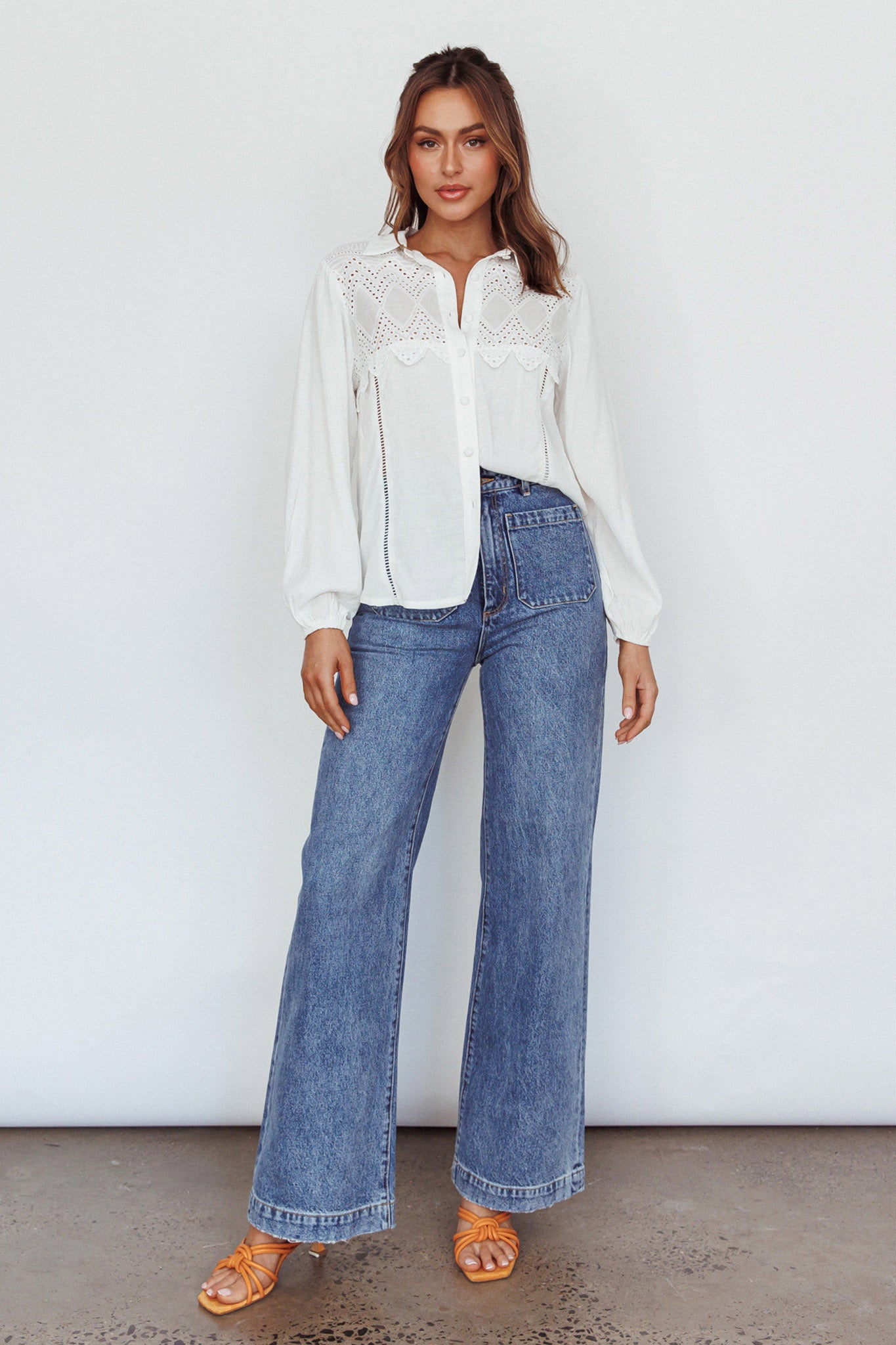 Villa Oasis Long Sleeve Button Shirt White by Selfie Leslie